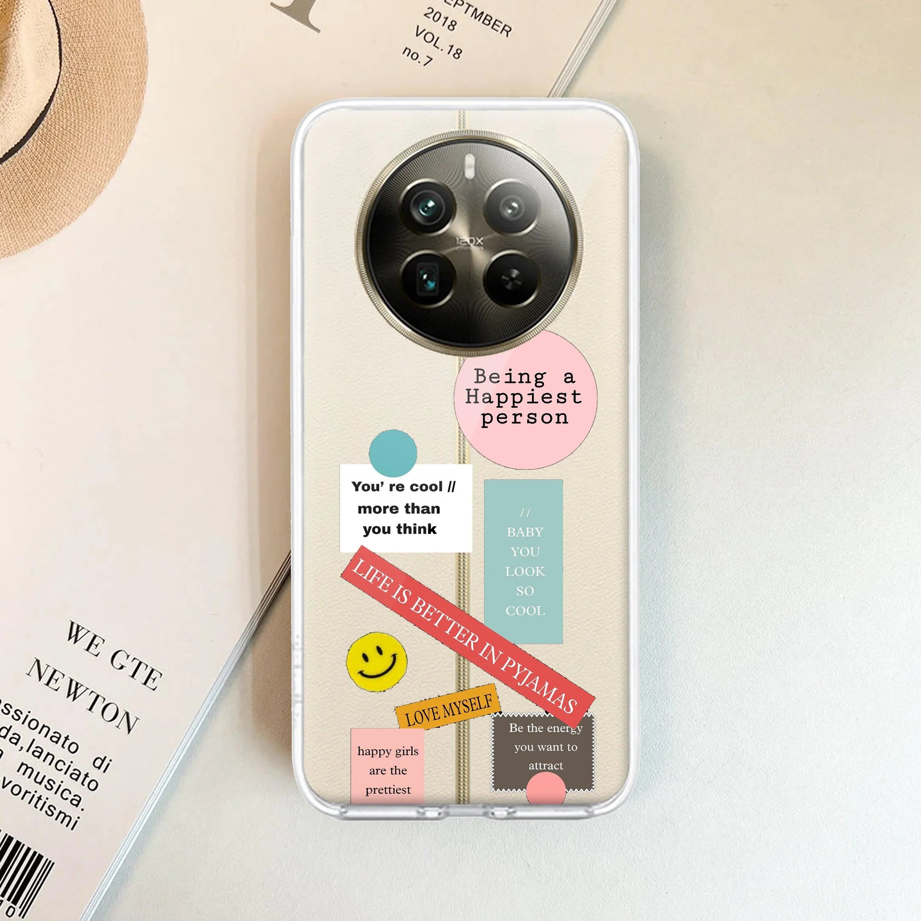 Stickers Happiest Person Transparent Silicon Case Peach For Realme P2 Pro 5G