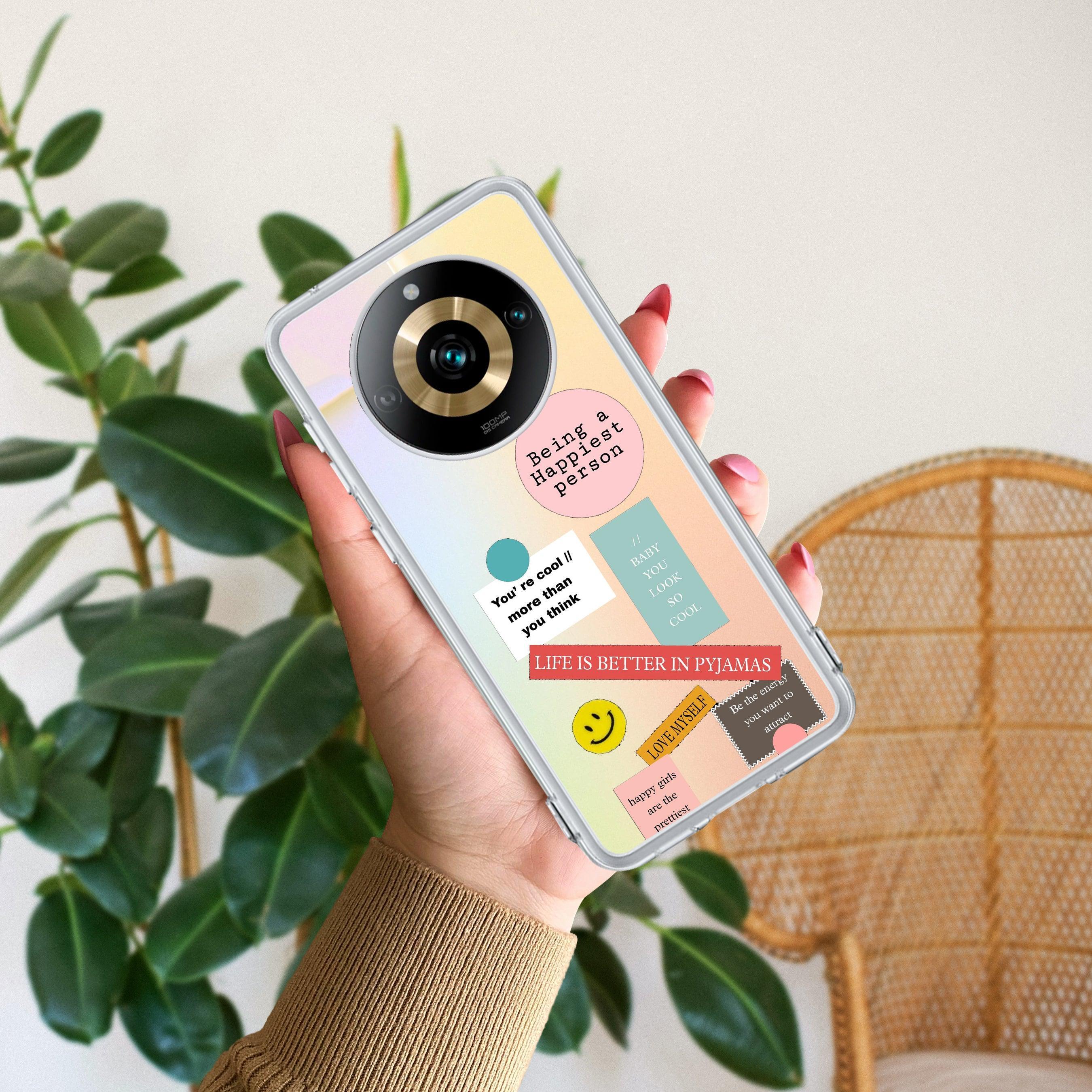 Stickers Happiest Person Transparent Silicon Case Peach For Realme Narzo N65 5G