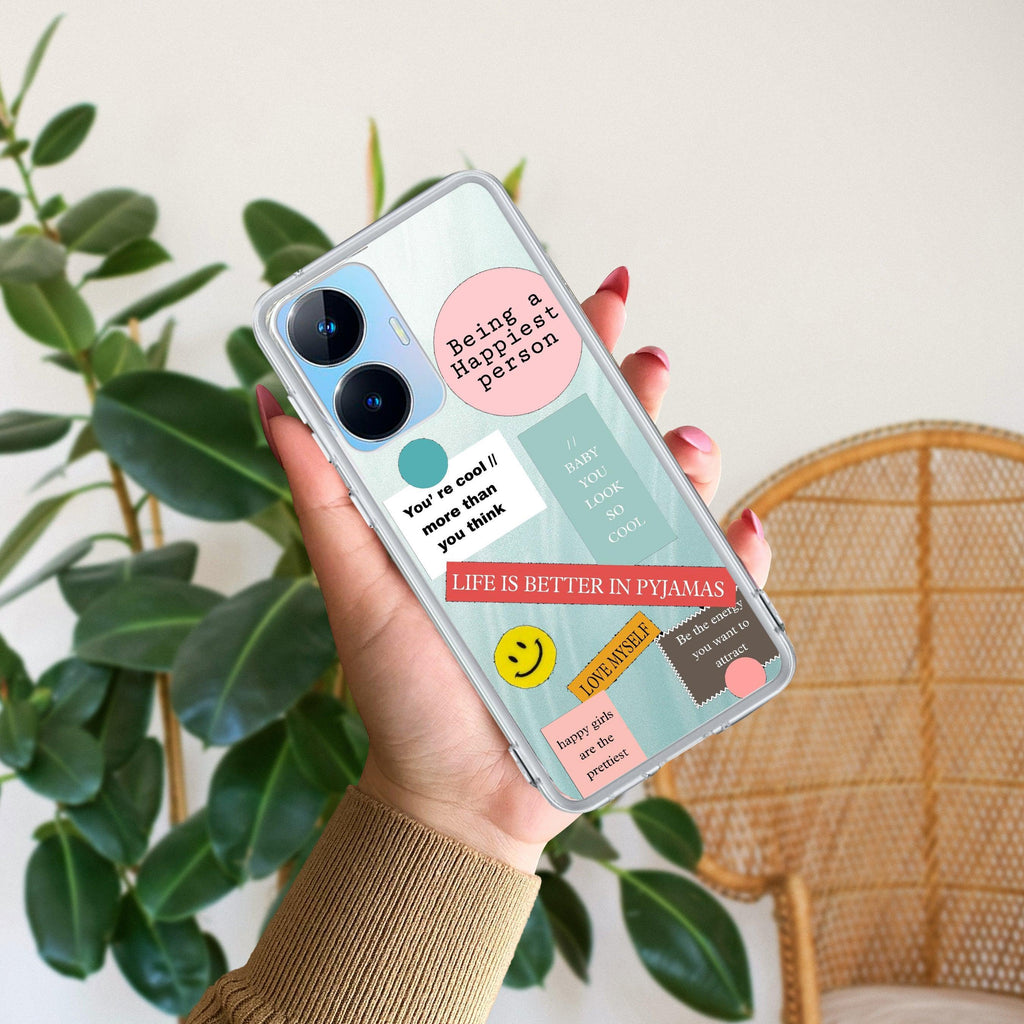 Stickers Happiest Person Transparent Silicon Case Peach For Realme C55