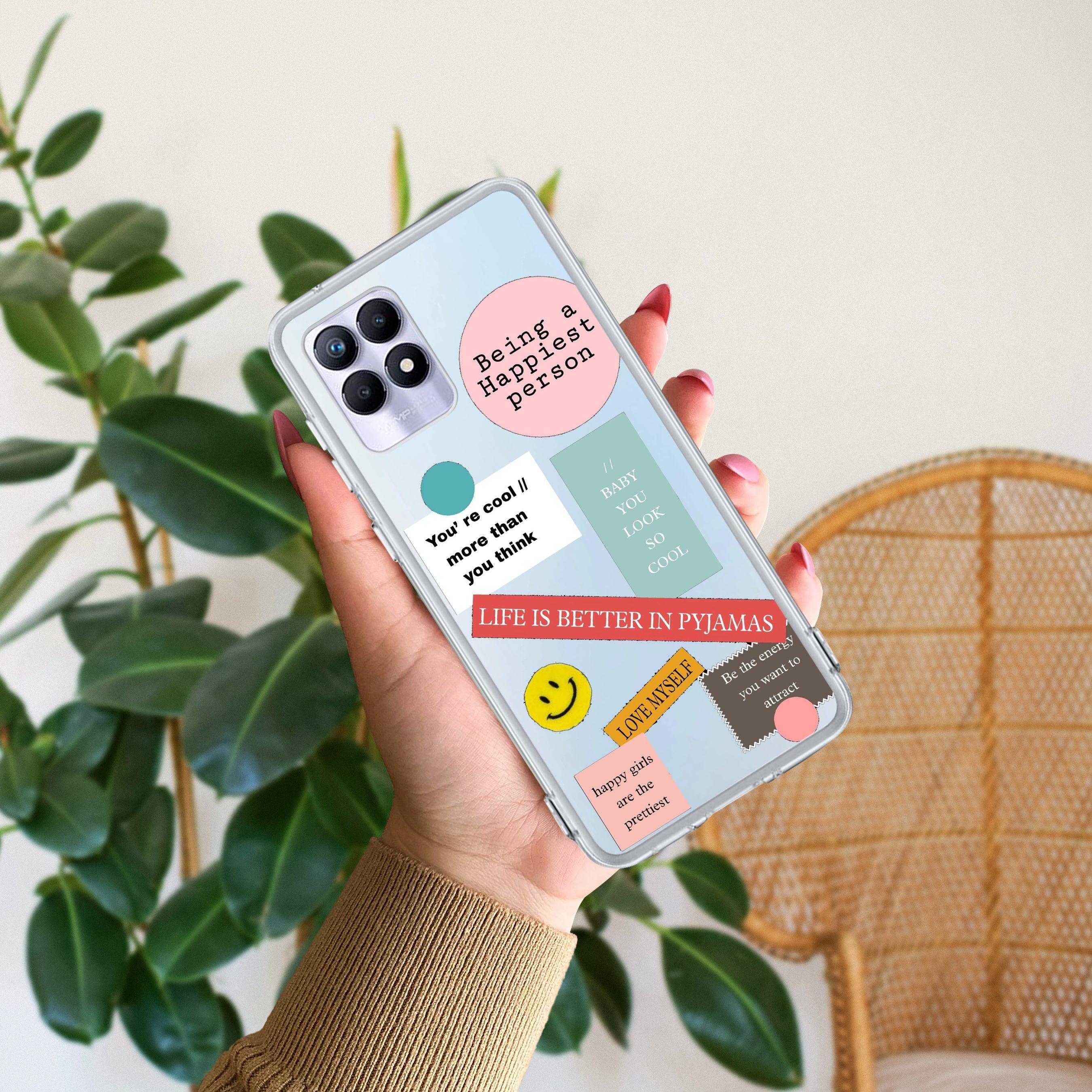 Stickers Happiest Person Anti Yelllow Case Peach For Realme 8i / Realme Narzo 50