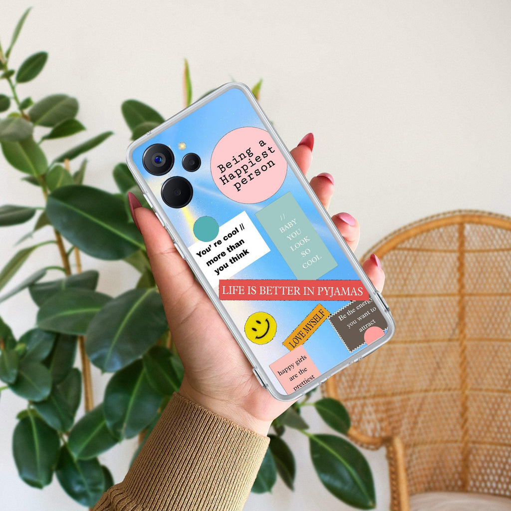 Stickers Happiest Person Transparent Silicon Case Peach For Realme Narzo 60 5G