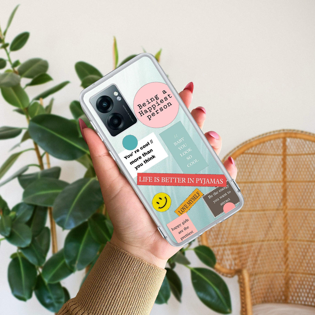 Stickers Happiest Person Transparent Silicon Case Peach For Realme Narzo 50 5G
