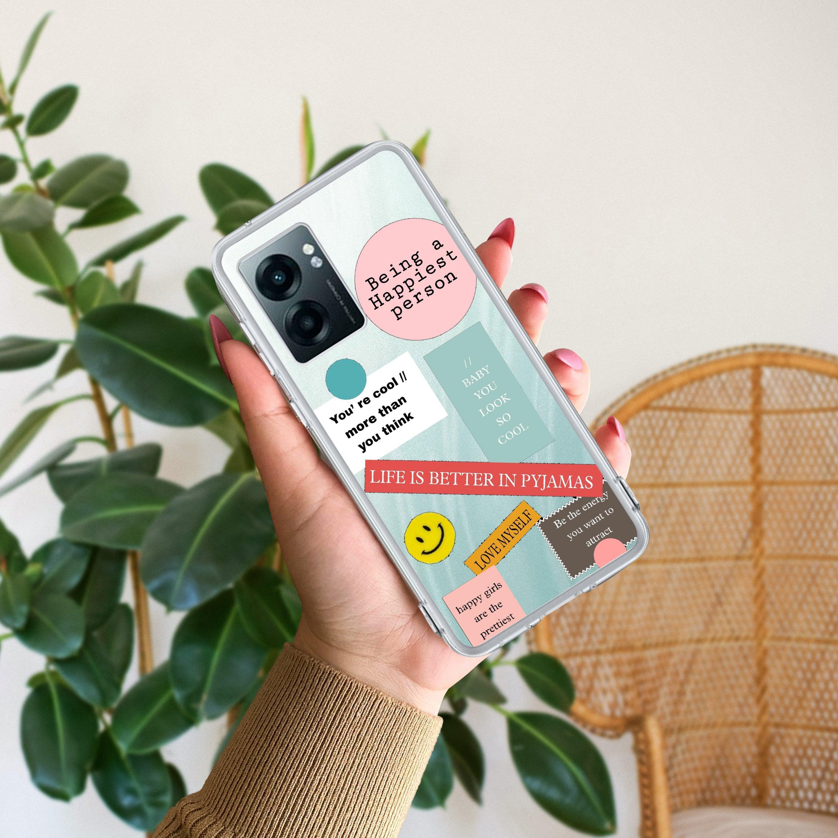Stickers Happiest Person Transparent Silicon Case Peach For Realme Narzo 50 5G