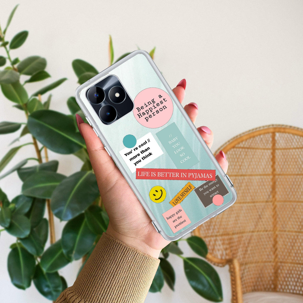 Stickers Happiest Person Transparent Silicon Case Peach For Realme C53