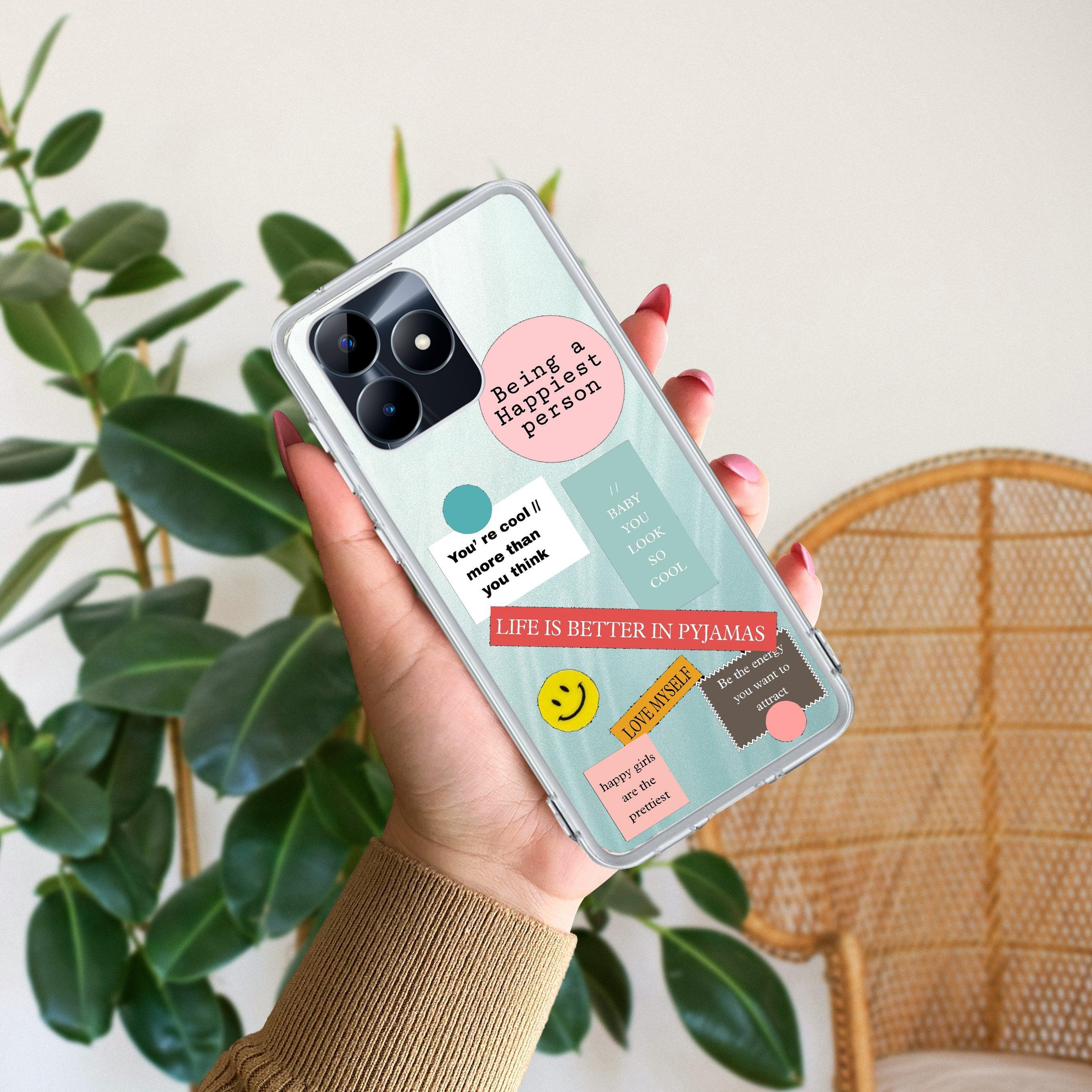 Stickers Happiest Person Transparent Silicon Case Peach For Realme C53
