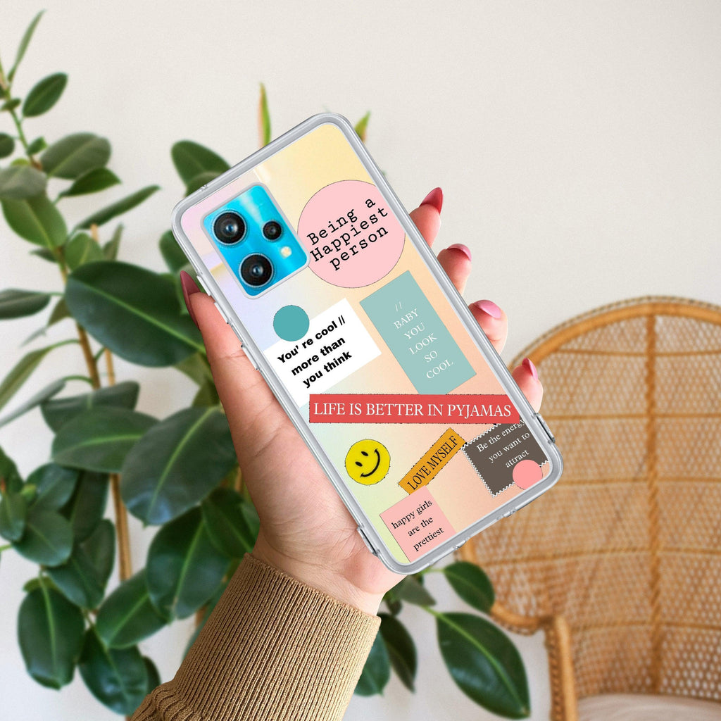 Stickers Happiest Person Transparent Silicon Case Peach For Realme GT Master Edition