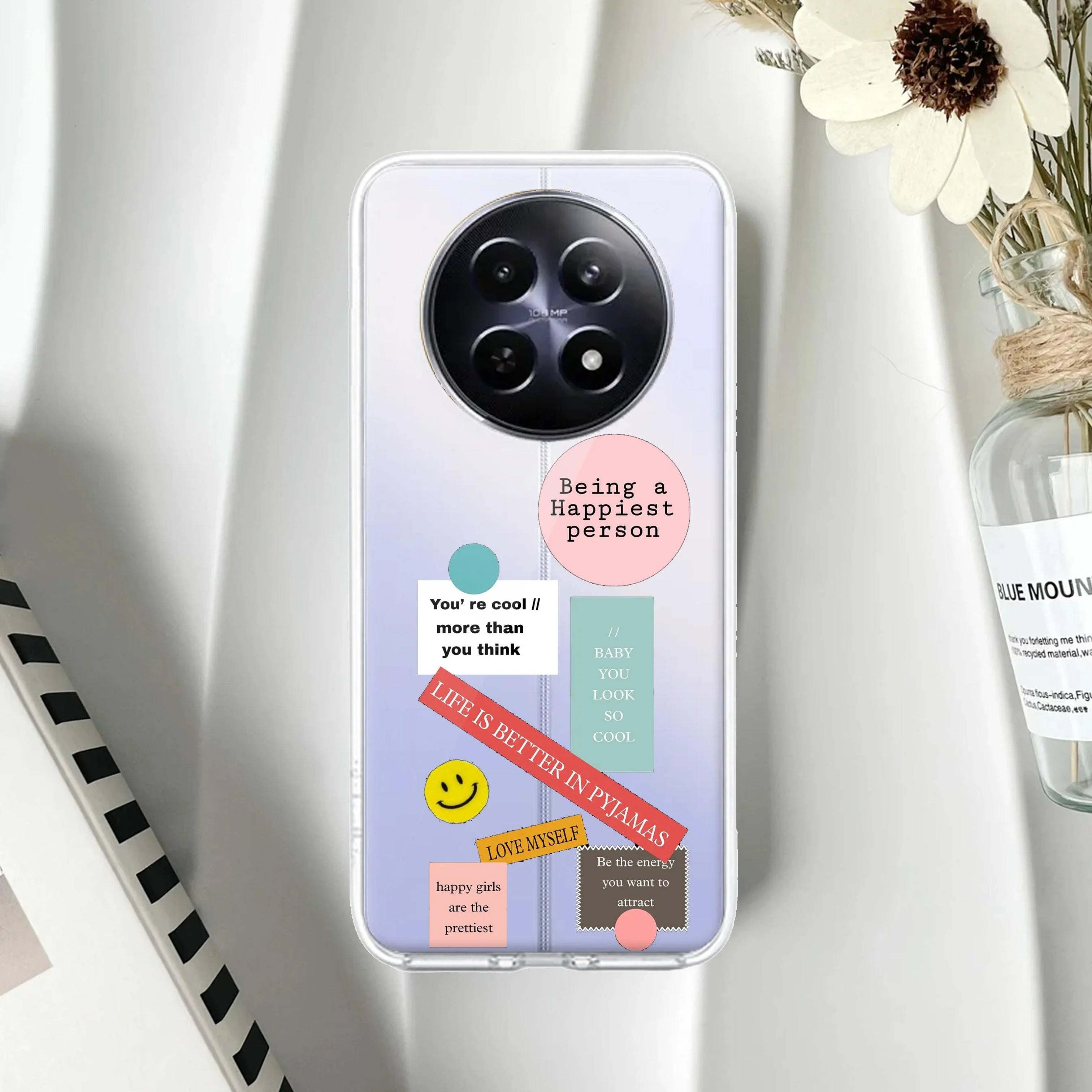 Stickers Happiest Person Transparent Silicon Case Peach For Realme GT 6T 5G