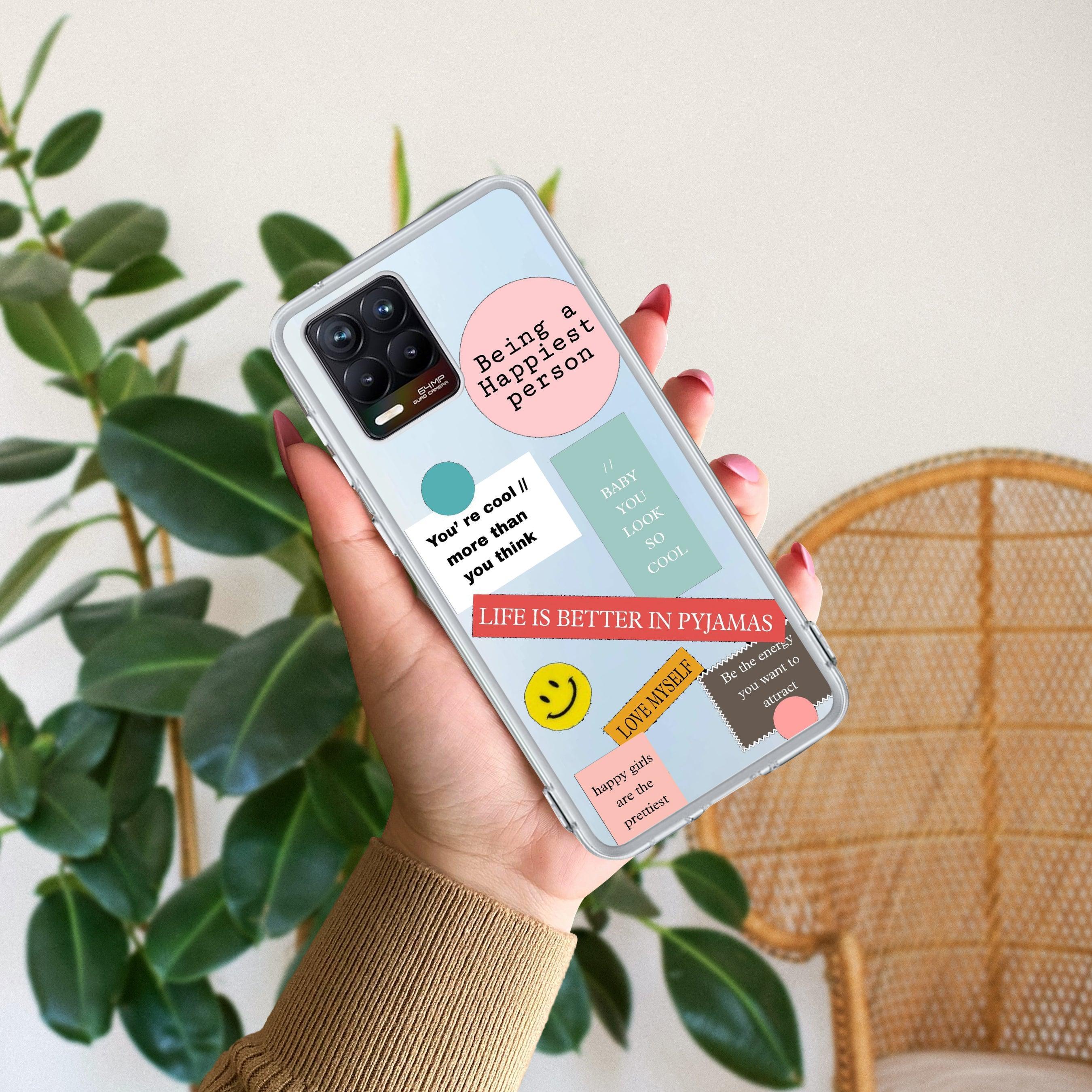 Stickers Happiest Person Anti Yelllow Case Peach For Realme 8 4G / Realme 8 Pro