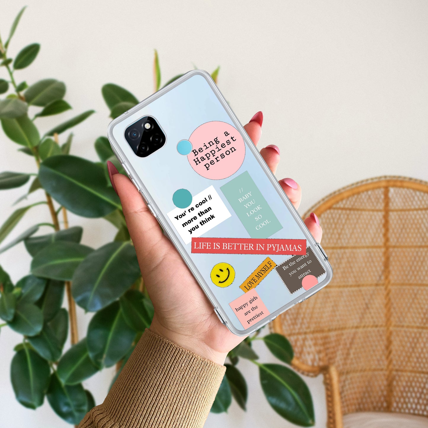 Stickers Happiest Person Transparent Silicon Case Peach For Realme/Narzo ShopOnCliQ