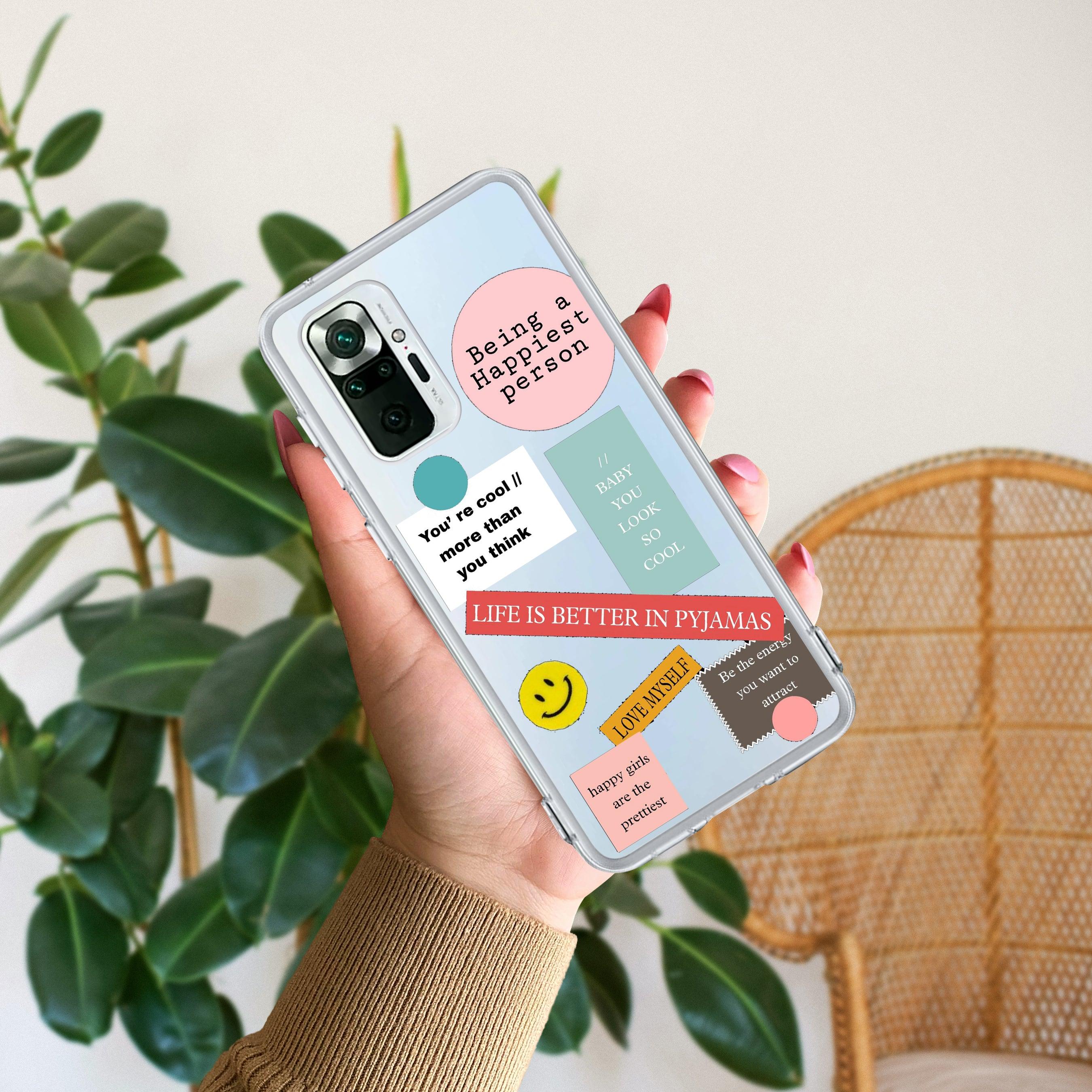 Stickers Happiest Person Transparent Silicon Case Peach For Redmi/Xiaomi - ShopOnCliQ