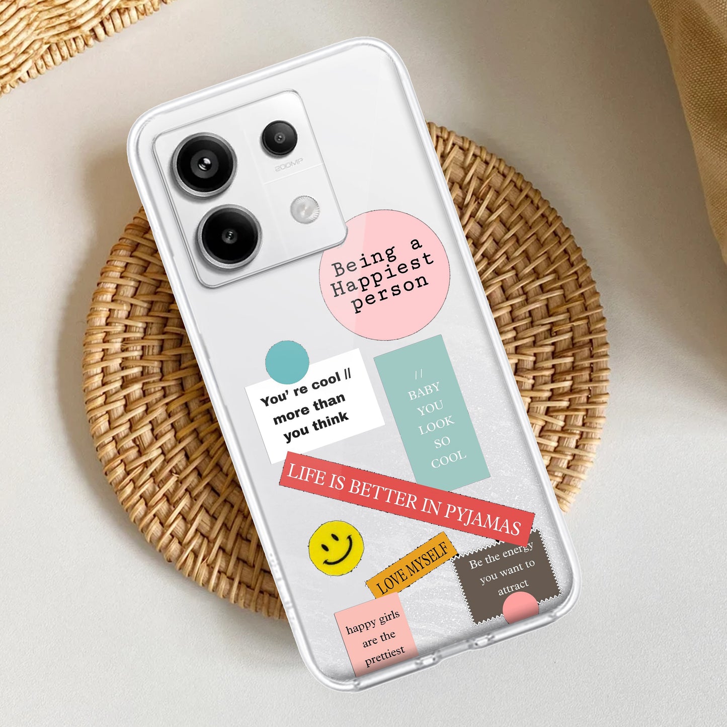 Stickers Happiest Person Transparent Silicon Case Peach For Redmi/Xiaomi ShopOnCliQ