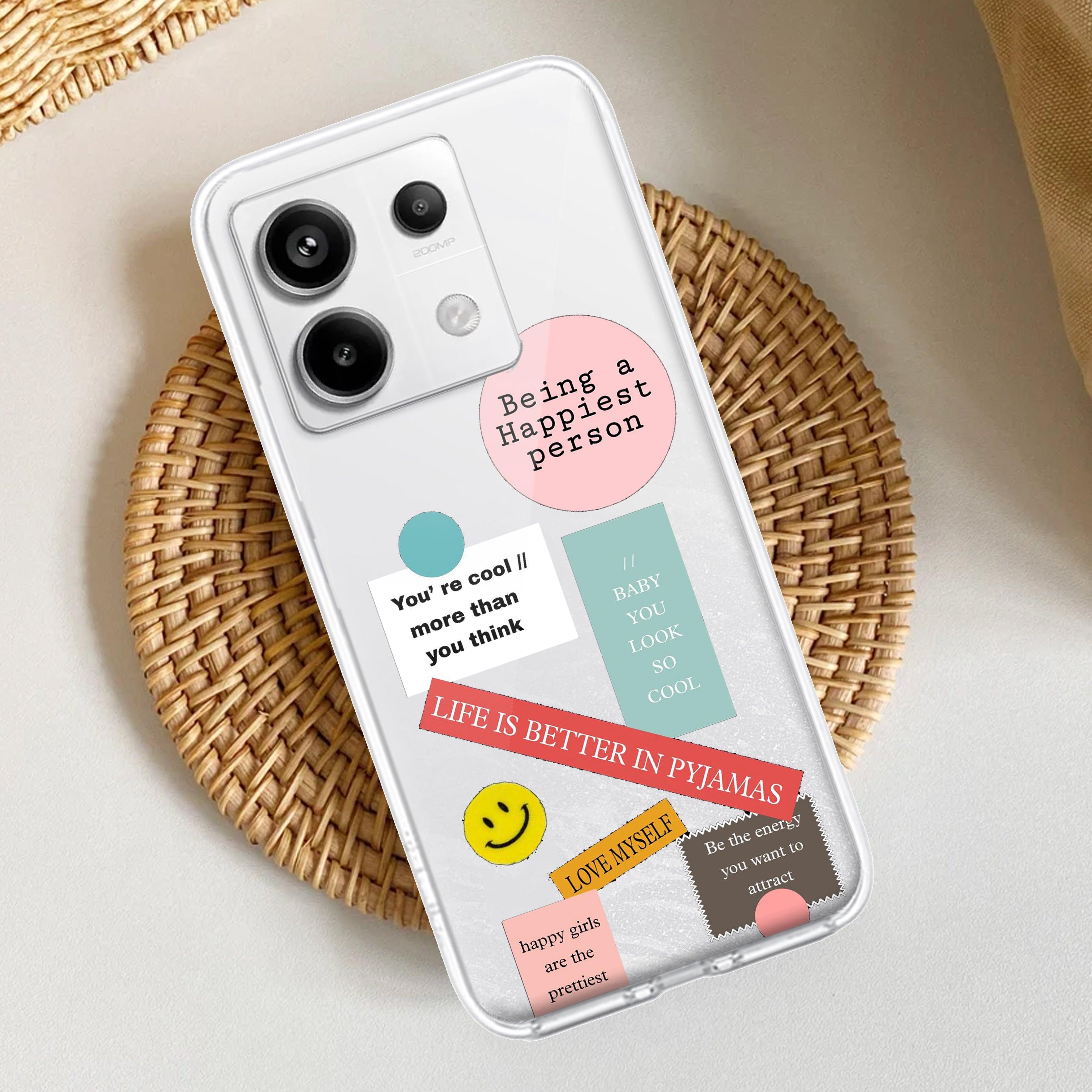 Stickers Happiest Person Transparent Silicon Case Peach For Redmi/Xiaomi - ShopOnCliQ