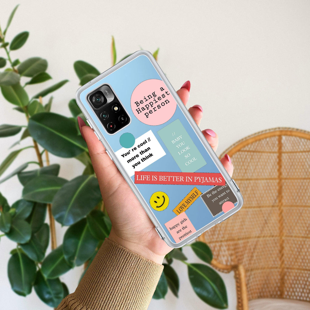 Stickers Happiest Person Transparent Silicon Case Peach For Redmi Note 12 5G