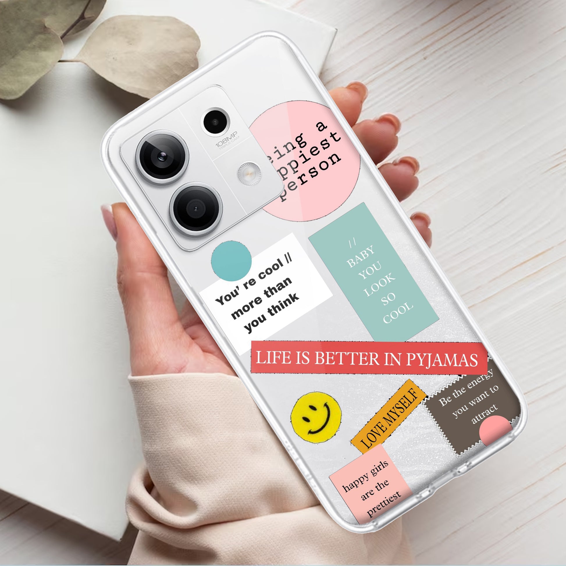 Stickers Happiest Person Transparent Silicon Case Peach For Redmi/Xiaomi ShopOnCliQ