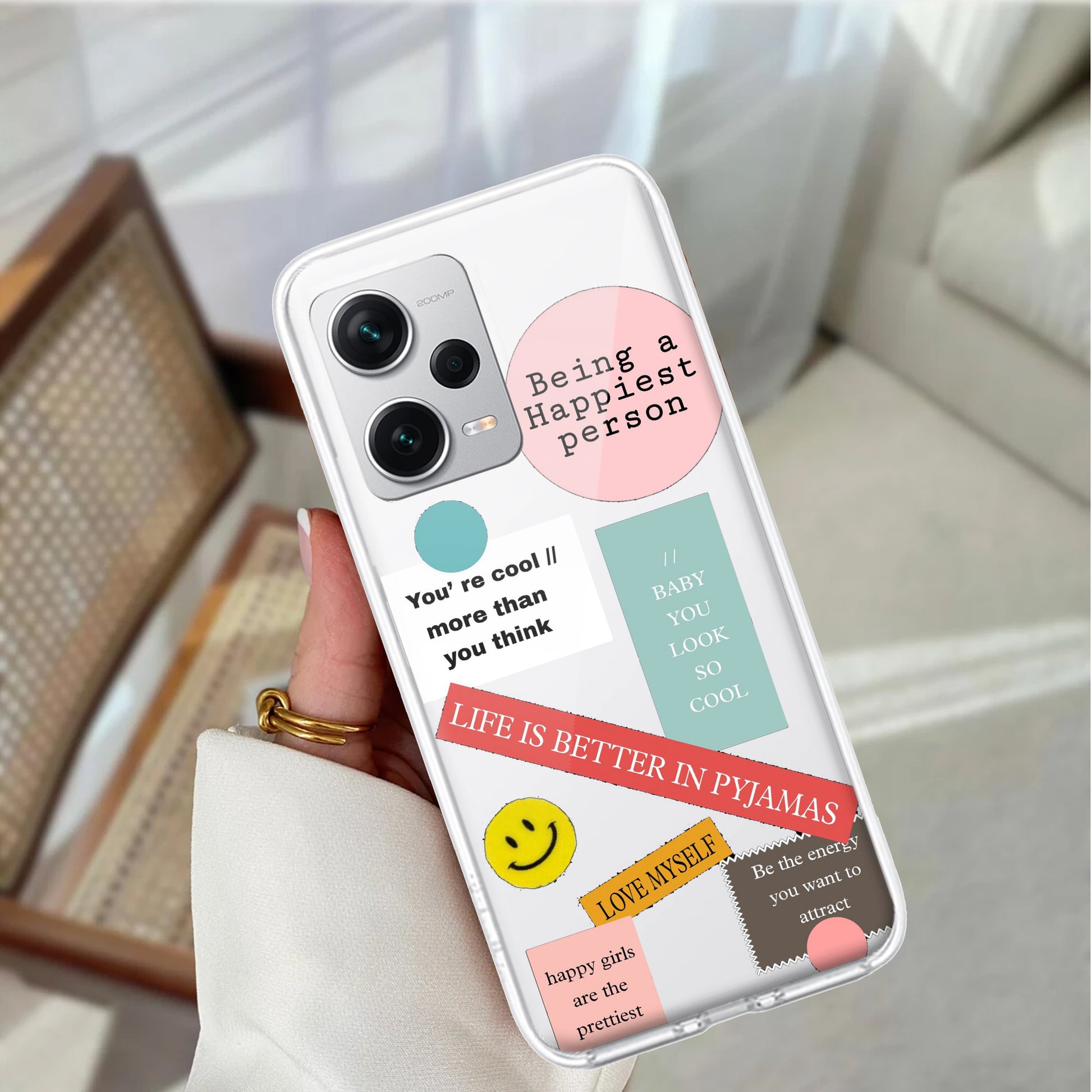 Stickers Happiest Person Transparent Silicon Case Peach For Redmi/Xiaomi ShopOnCliQ