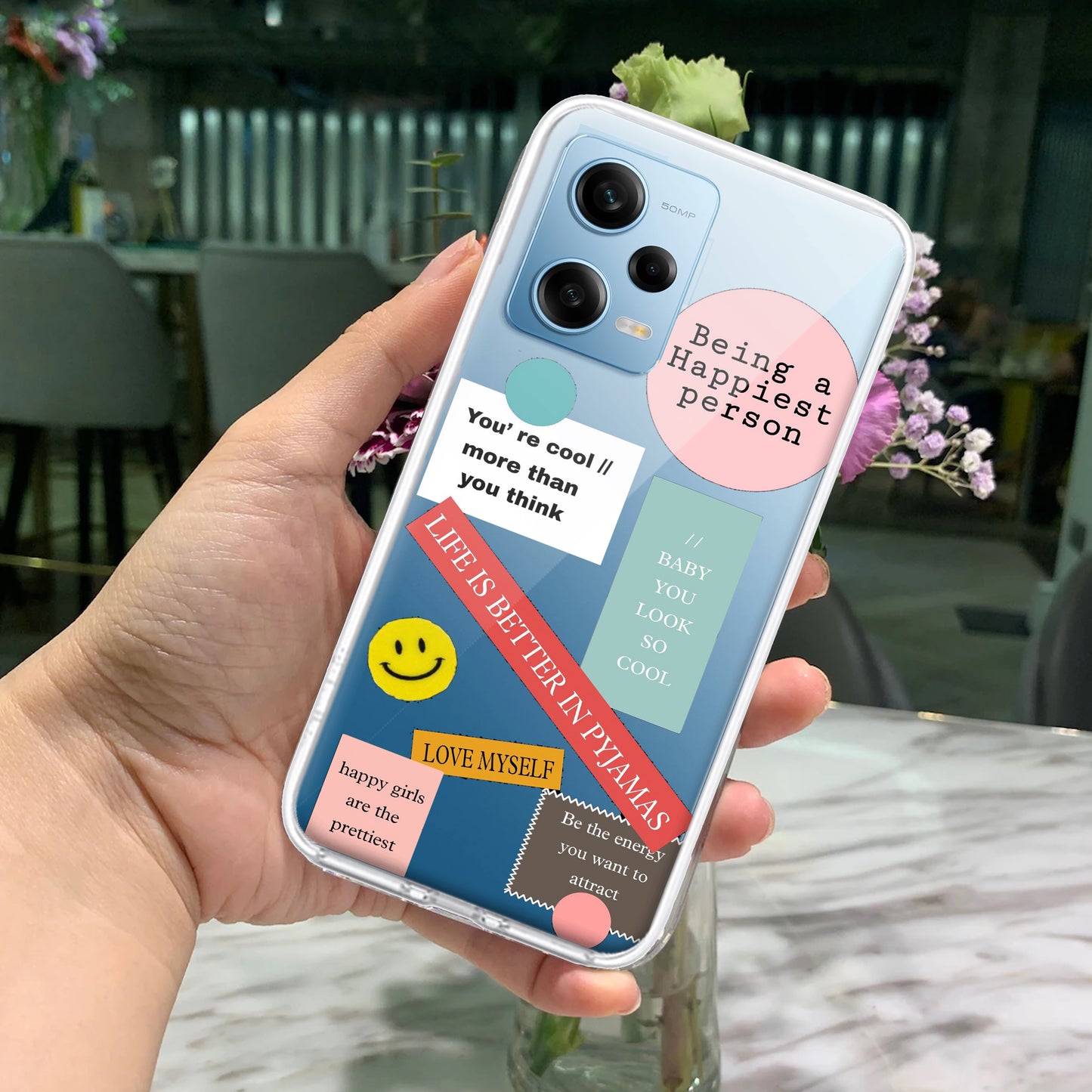 Stickers Happiest Person Transparent Silicon Case Peach For Redmi/Xiaomi ShopOnCliQ