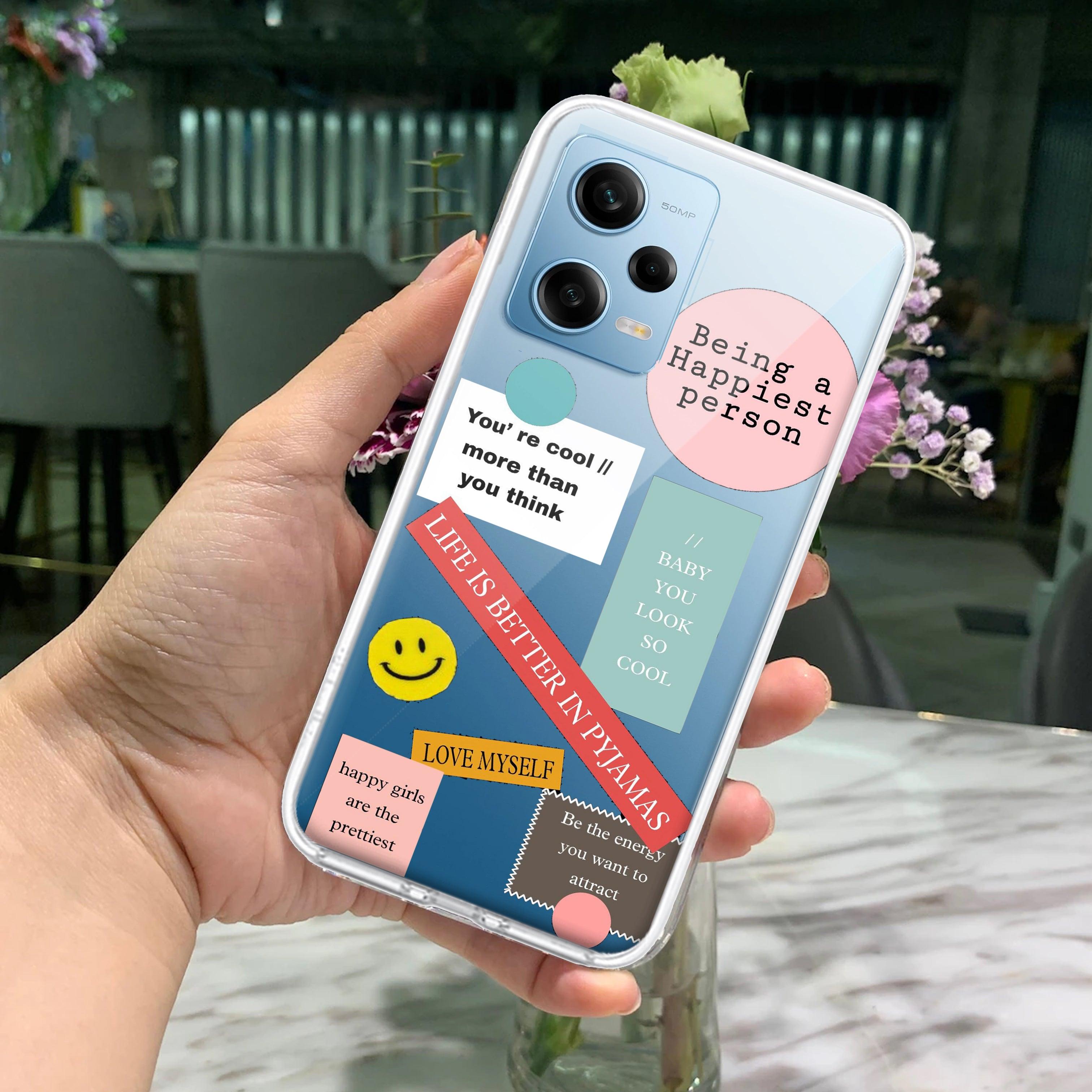 Stickers Happiest Person Transparent Silicon Case Peach For Redmi/Xiaomi - ShopOnCliQ