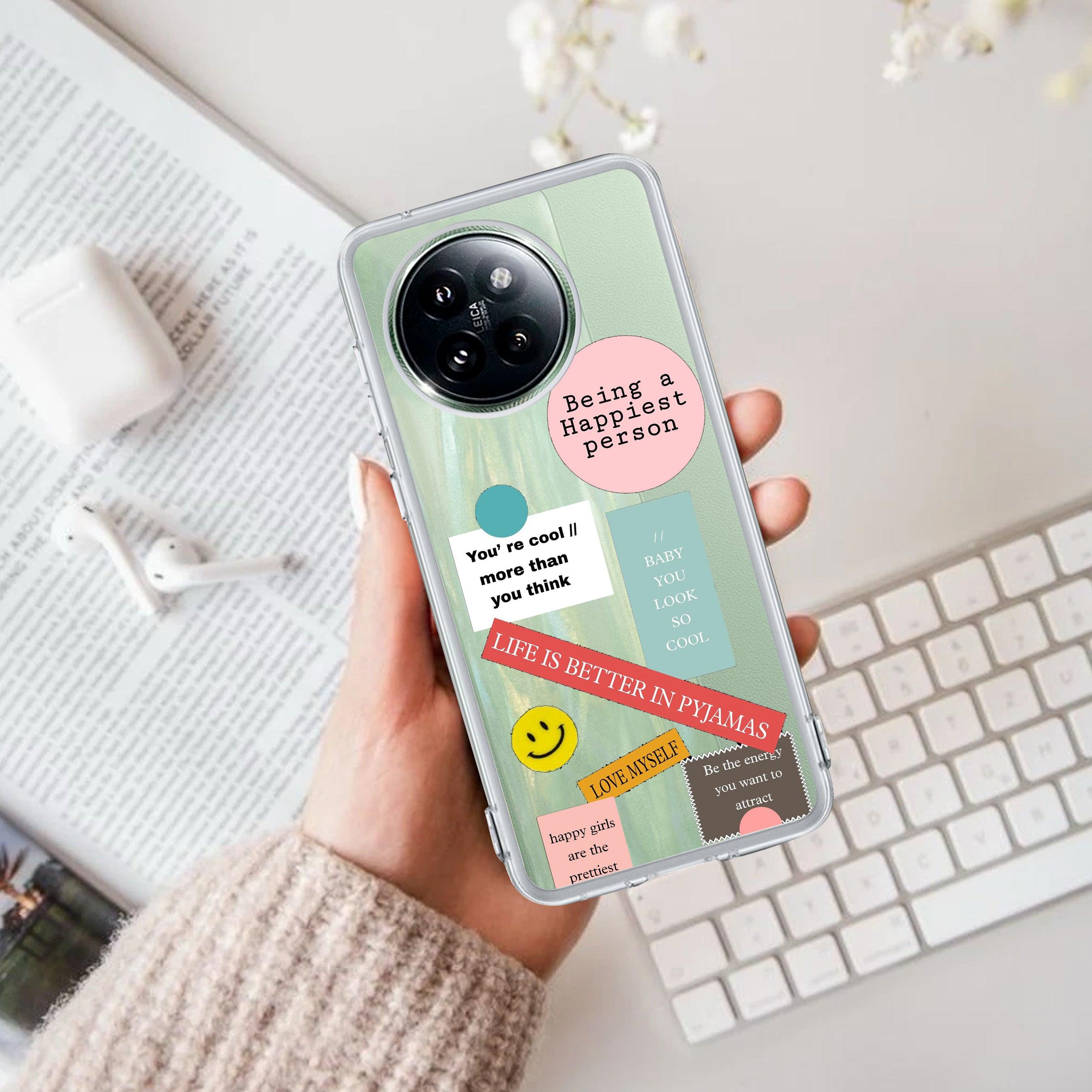 Stickers Happiest Person Transparent Silicon Case Peach For Redmi/Xiaomi - ShopOnCliQ