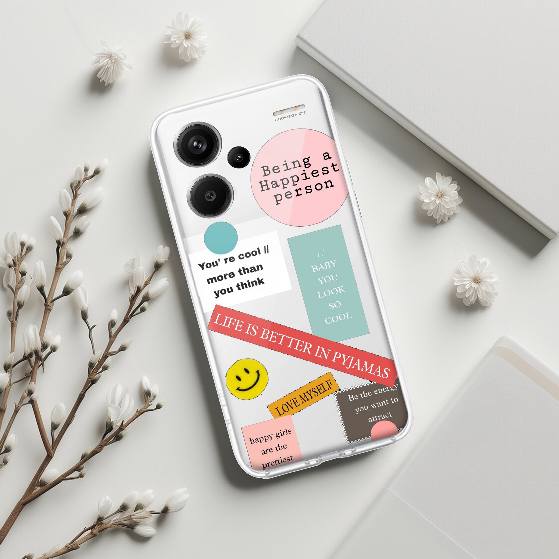 Stickers Happiest Person Transparent Silicon Case Peach For Redmi/Xiaomi ShopOnCliQ