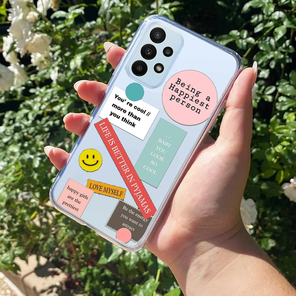 Stickers Happiest Person Anti Yellow Case Peach For Samsung Galaxy A13 4G