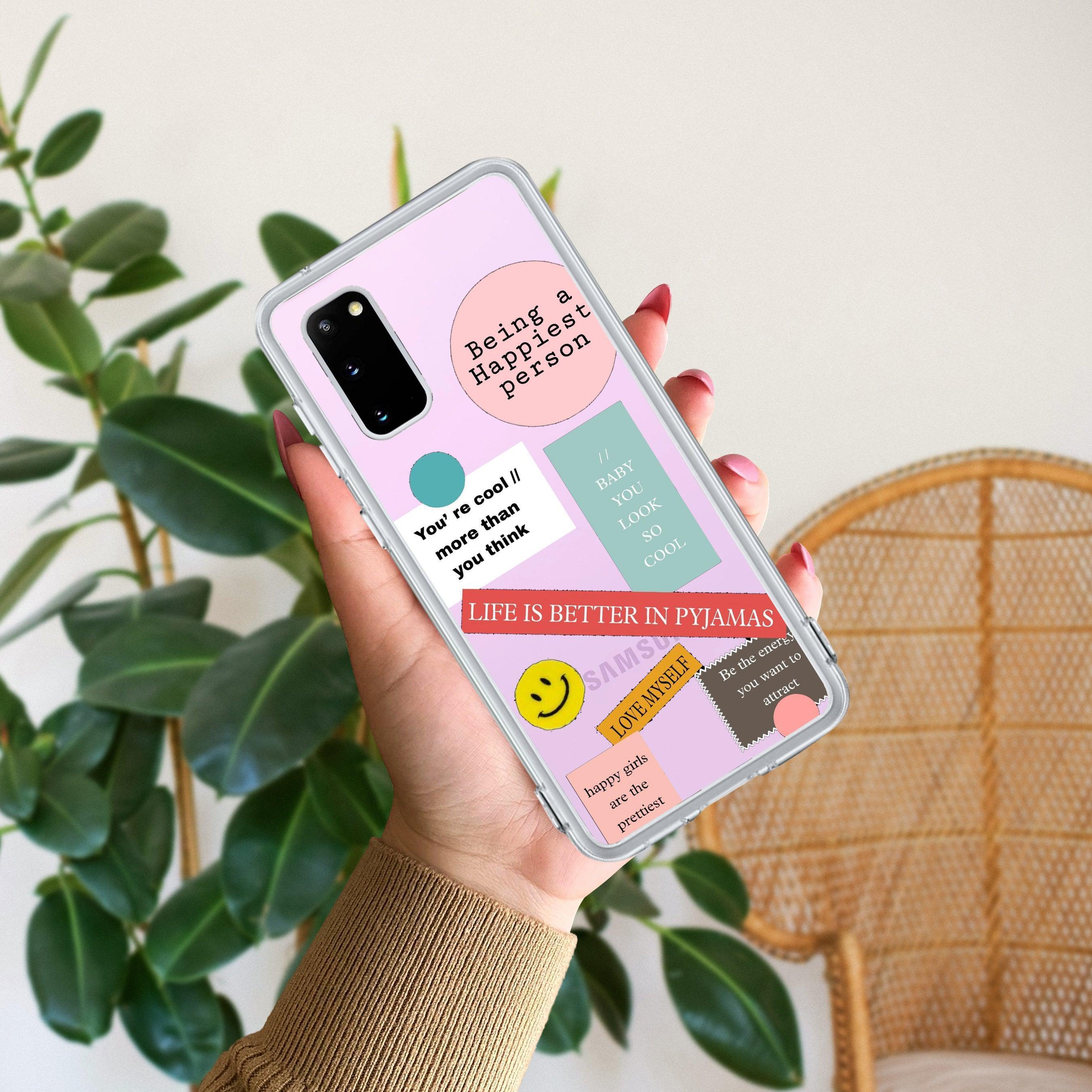 Stickers Happiest Person Transparent Silicon Case Peach For Samsung