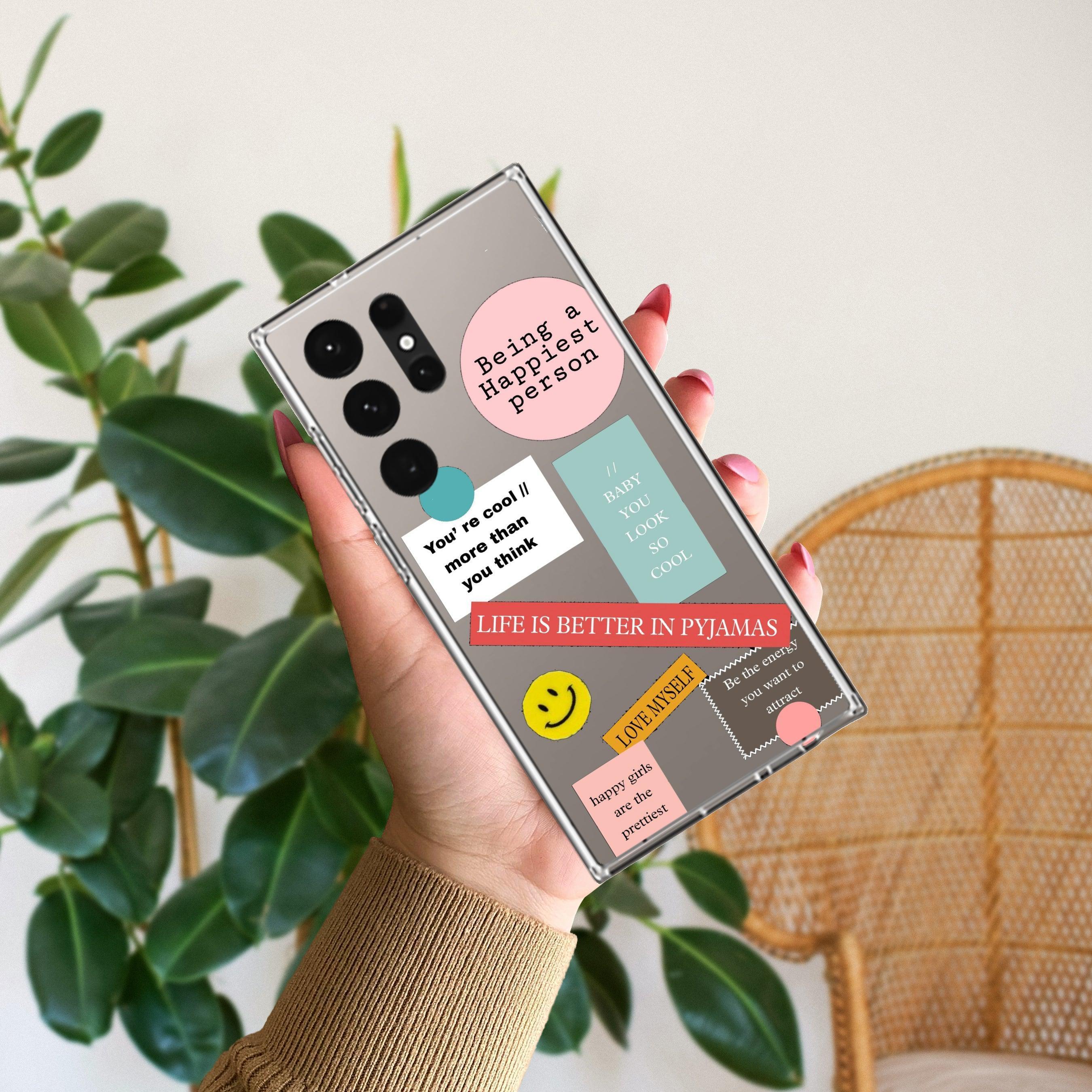 Stickers Happiest Person Transparent Silicon Case Peach For Samsung Galaxy S26 Ultra 5G