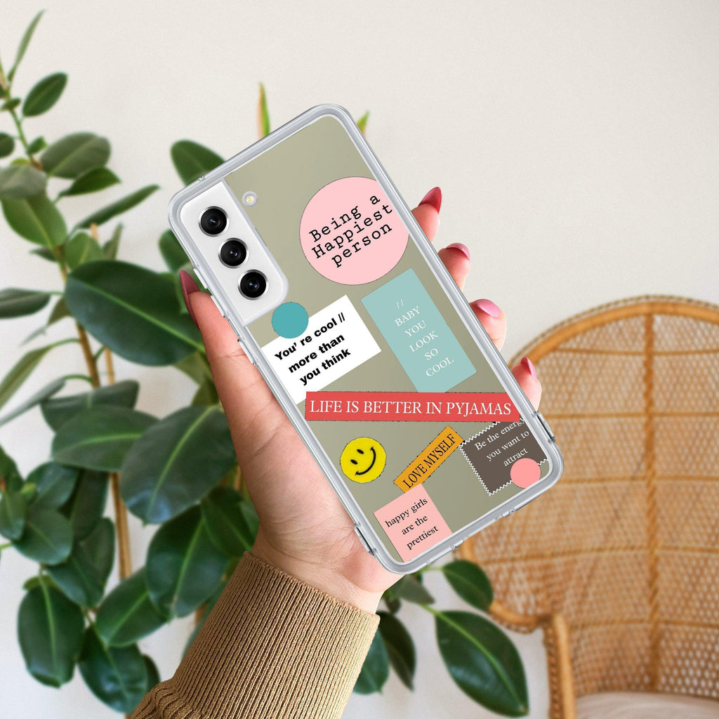 Stickers Happiest Person Anti Yellow Case Peach For Samsung Galaxy S22 5G