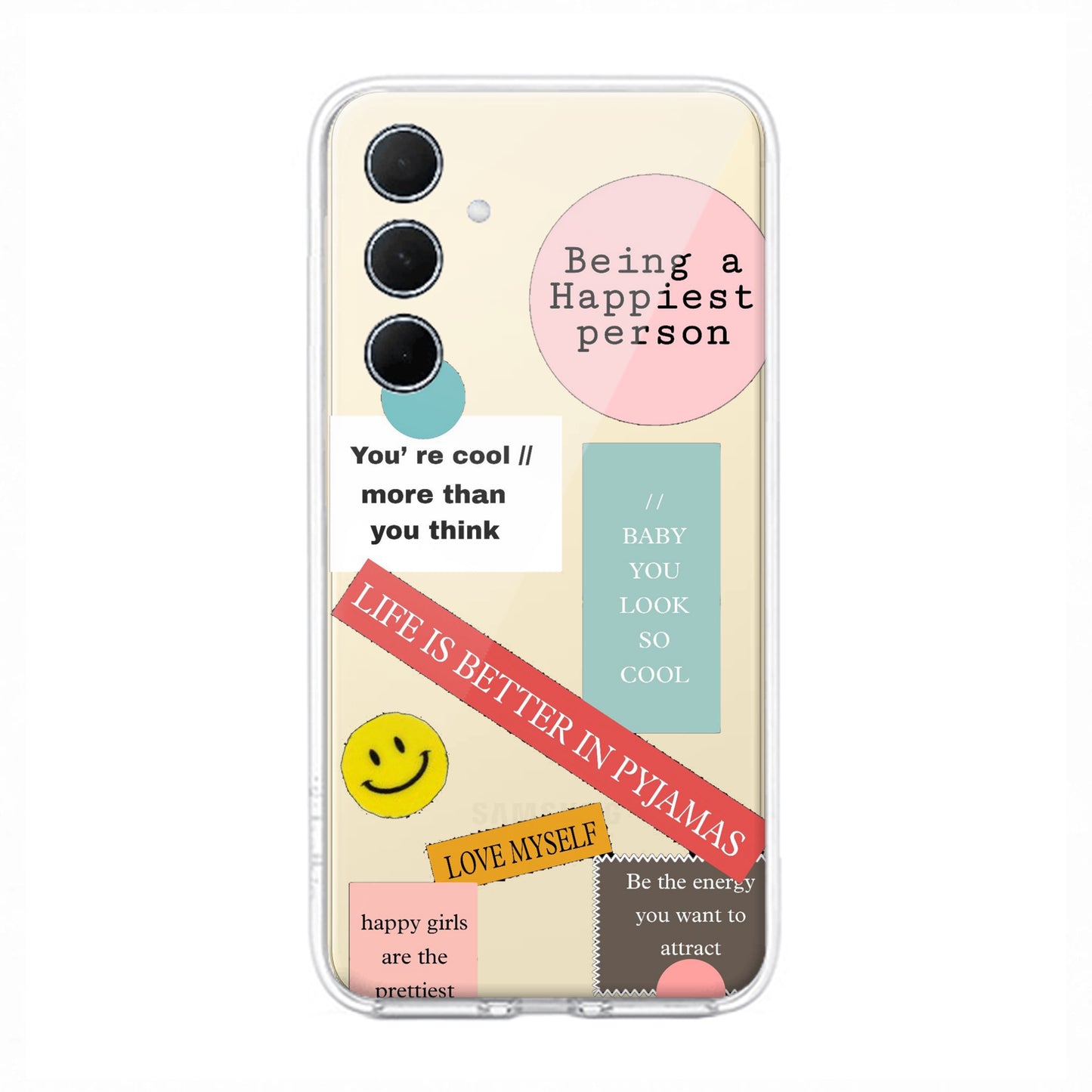 Stickers Happiest Person Transparent Silicon Case Peach For Samsung ShopOnCliQ