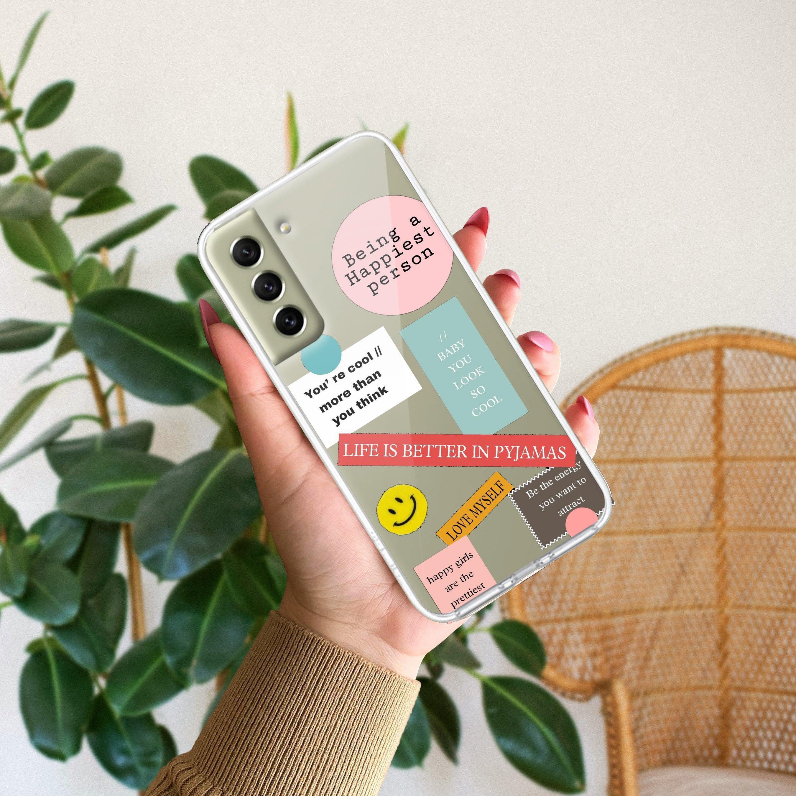 Stickers Happiest Person Transparent Silicon Case Peach For Samsung