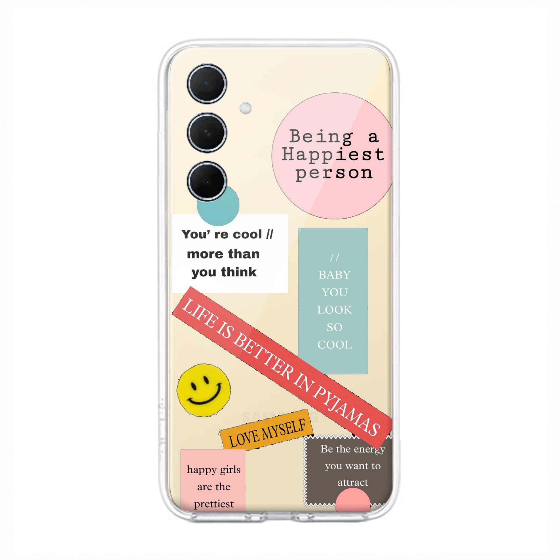 Stickers Happiest Person Transparent Silicon Case Peach For Samsung ShopOnCliQ