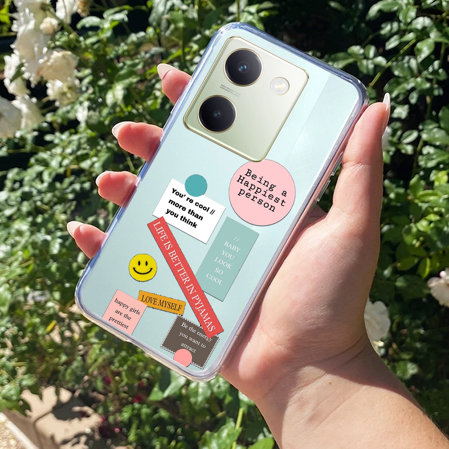 Stickers Happiest Person Transparent Silicon Case Peach For Vivo ShopOnCliQ