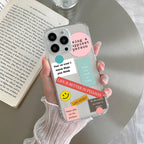 Stickers Happiest Person Transparent Silicon Case Peach For iPhone 15 Pro