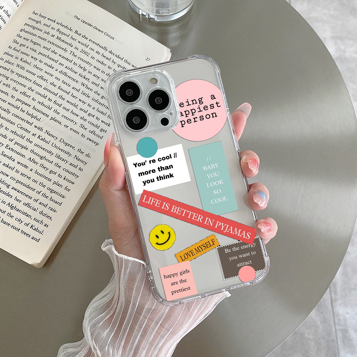 Stickers Happiest Person Transparent Silicon Case Peach For iPhone ShopOnCliQ