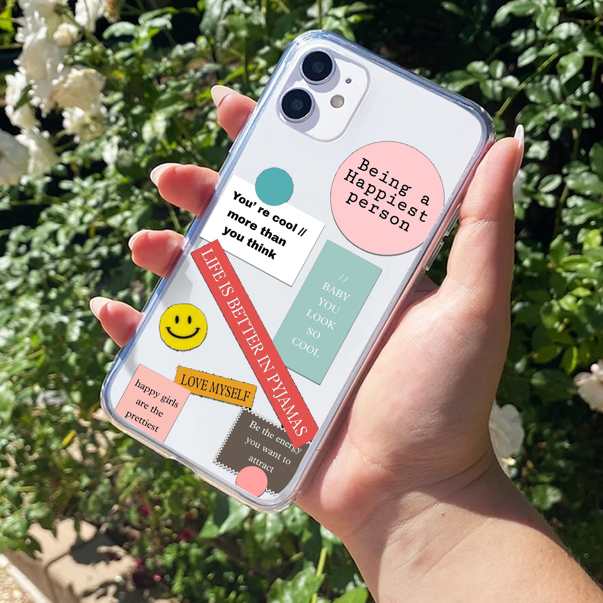 Stickers Happiest Person Transparent Silicon Case Peach For iPhone ShopOnCliQ