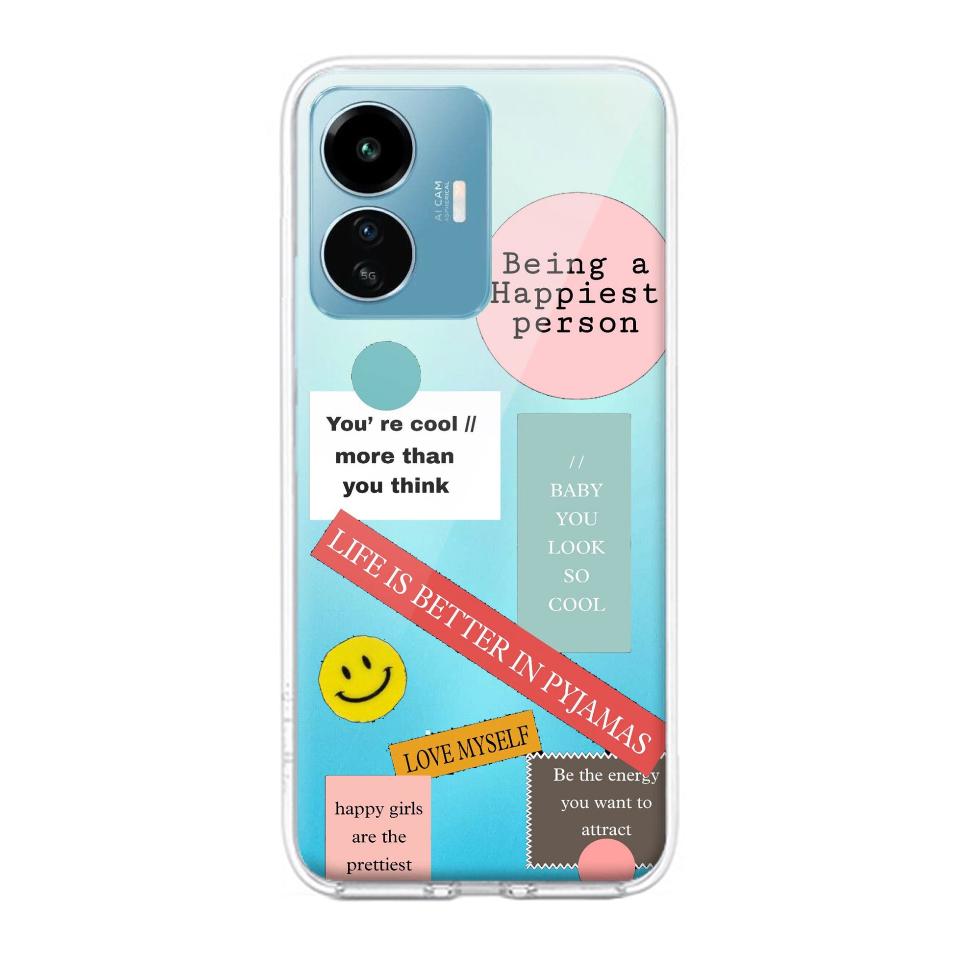 Stickers Happiest Person Transparent Silicon Case Peach For iQOO ShopOnCliQ