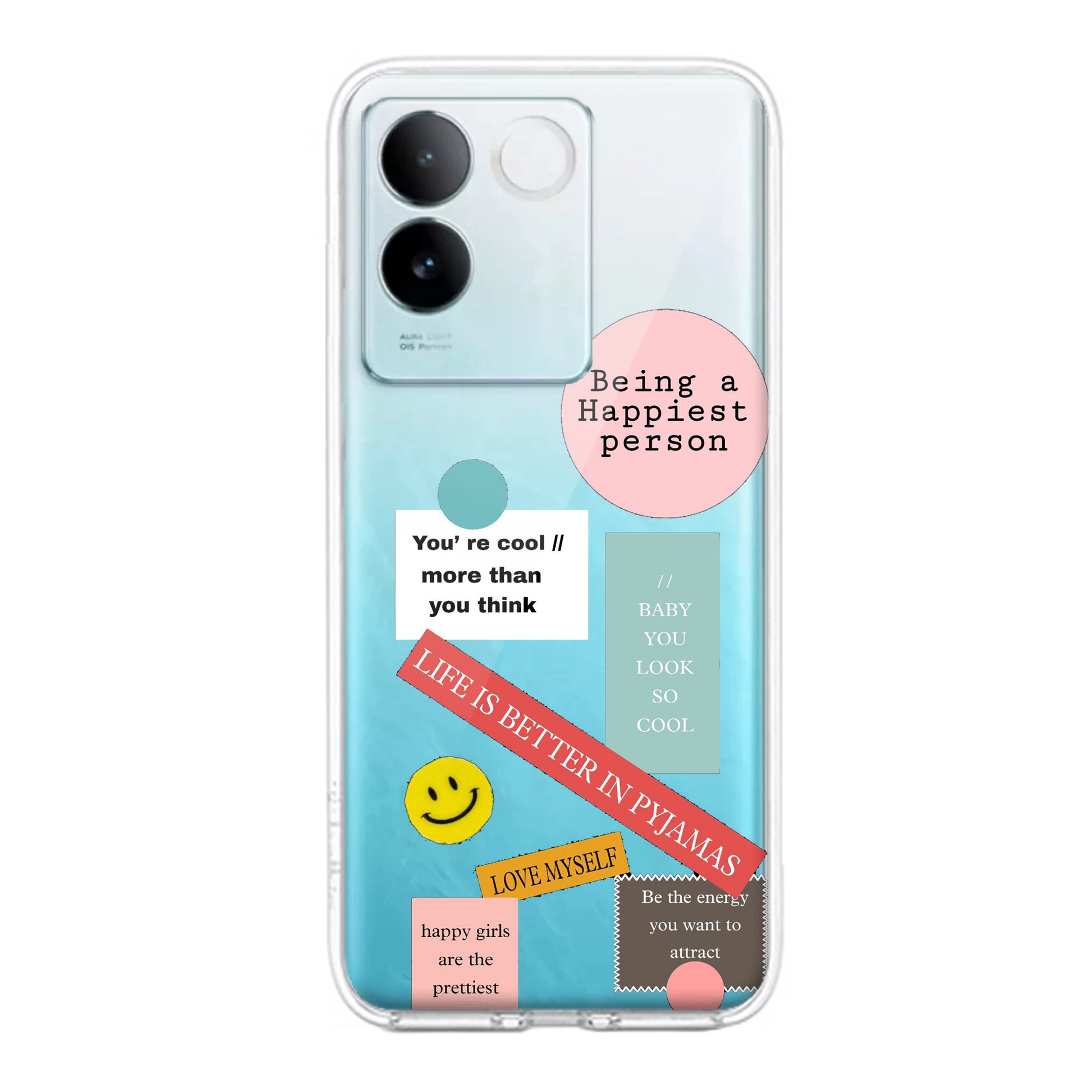 Stickers Happiest Person Transparent Silicon Case Peach For iQOO ShopOnCliQ