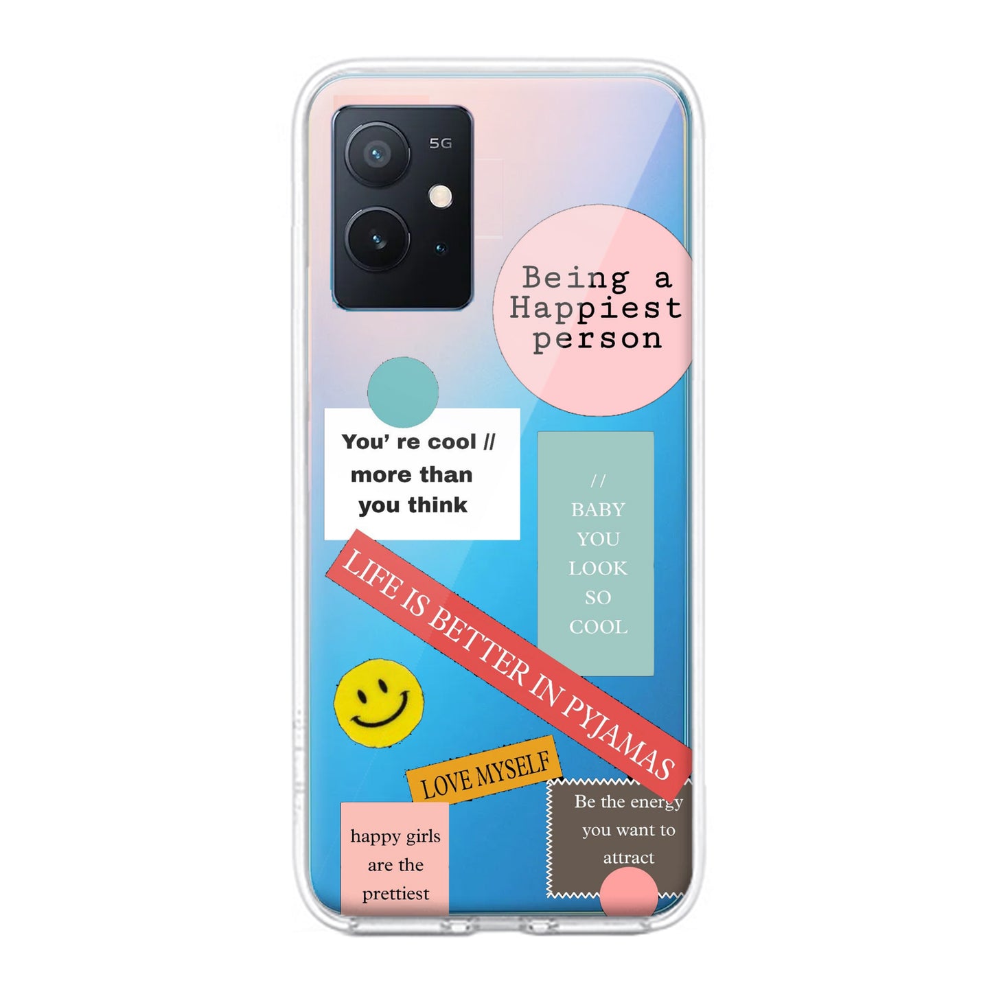 Stickers Happiest Person Transparent Silicon Case Peach For iQOO ShopOnCliQ