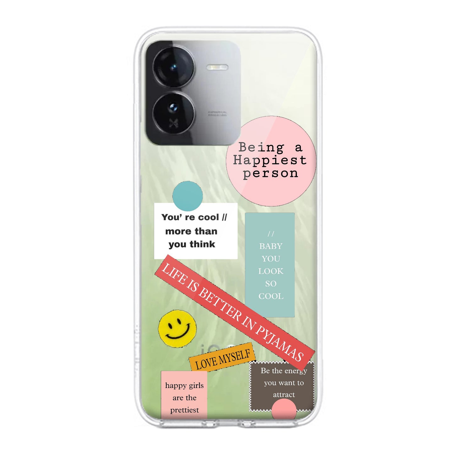 Stickers Happiest Person Transparent Silicon Case Peach For iQOO ShopOnCliQ