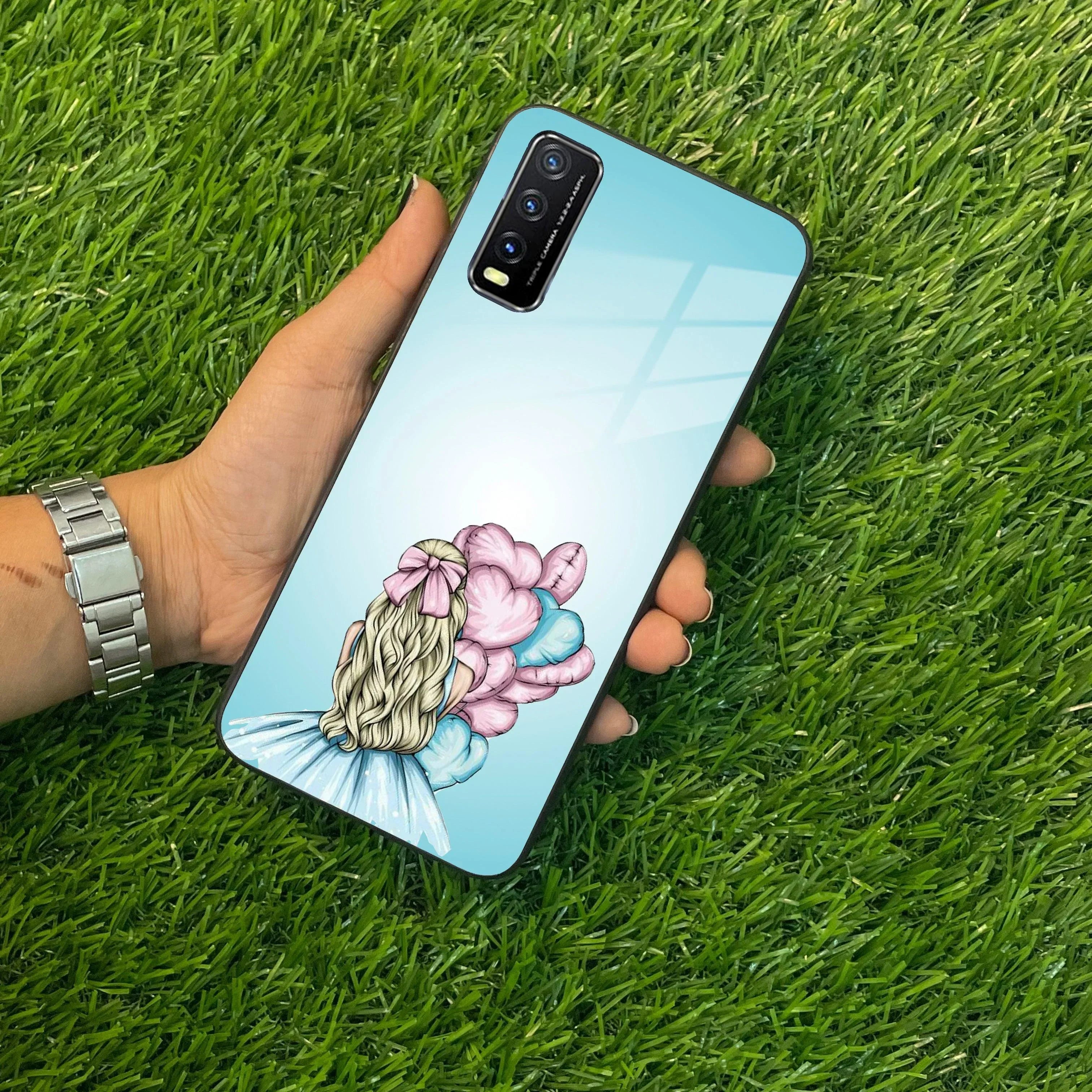 Styles Girl With Balloon Glass Case For Vivo - ShopOnCliQ