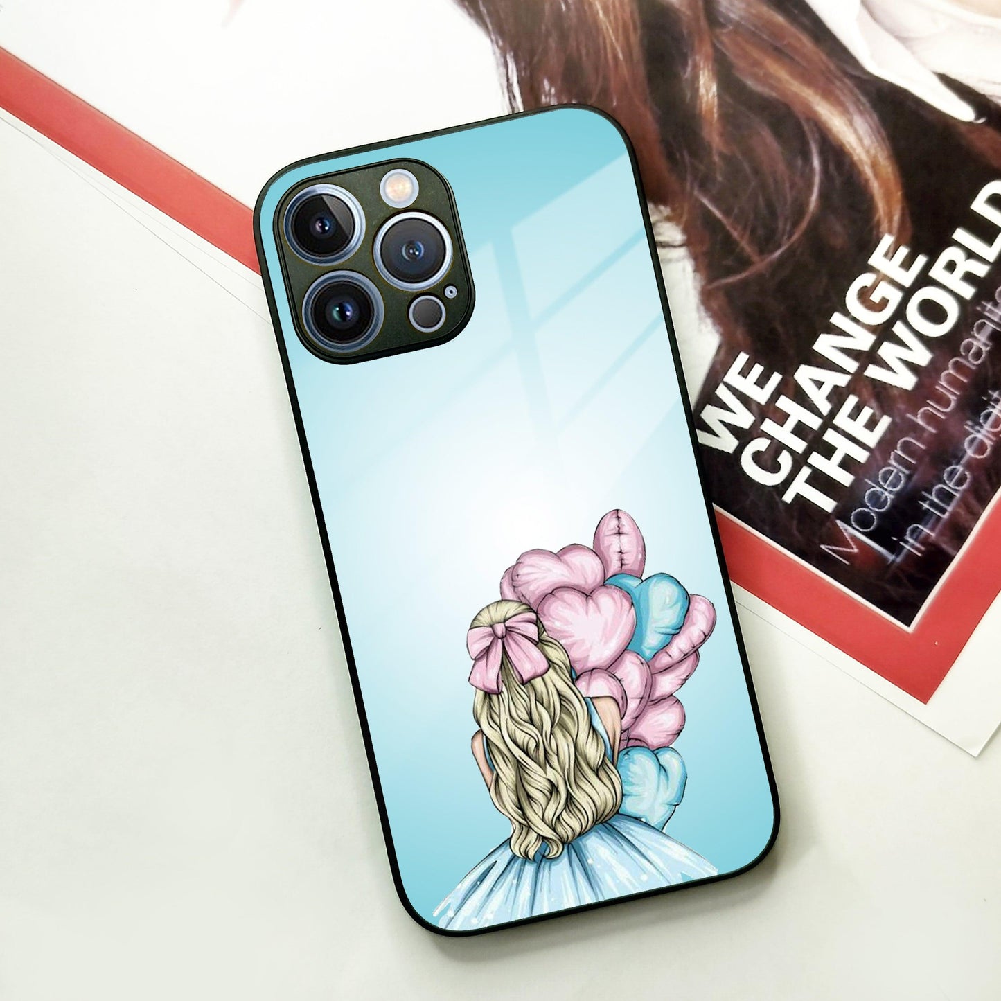 Styles Girl With Balloon Glass Case For iPhone