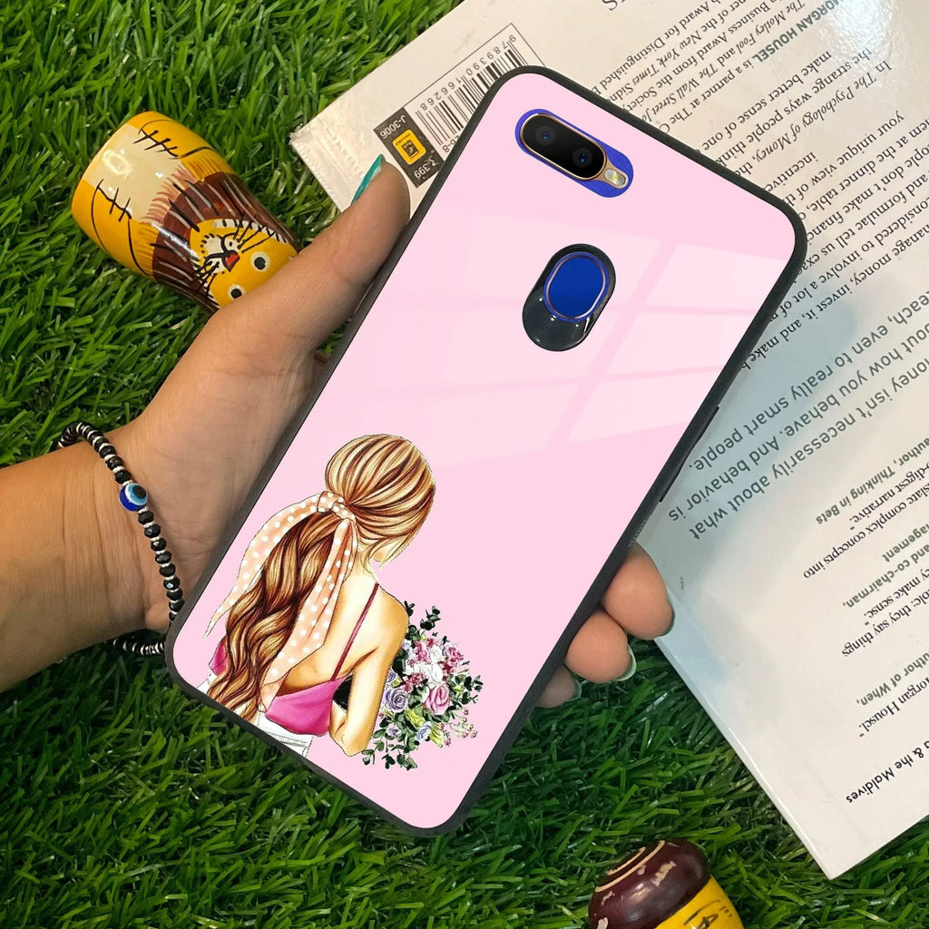 Styles Girl With Flower Glass Case For Oppo - ShopOnCliQ