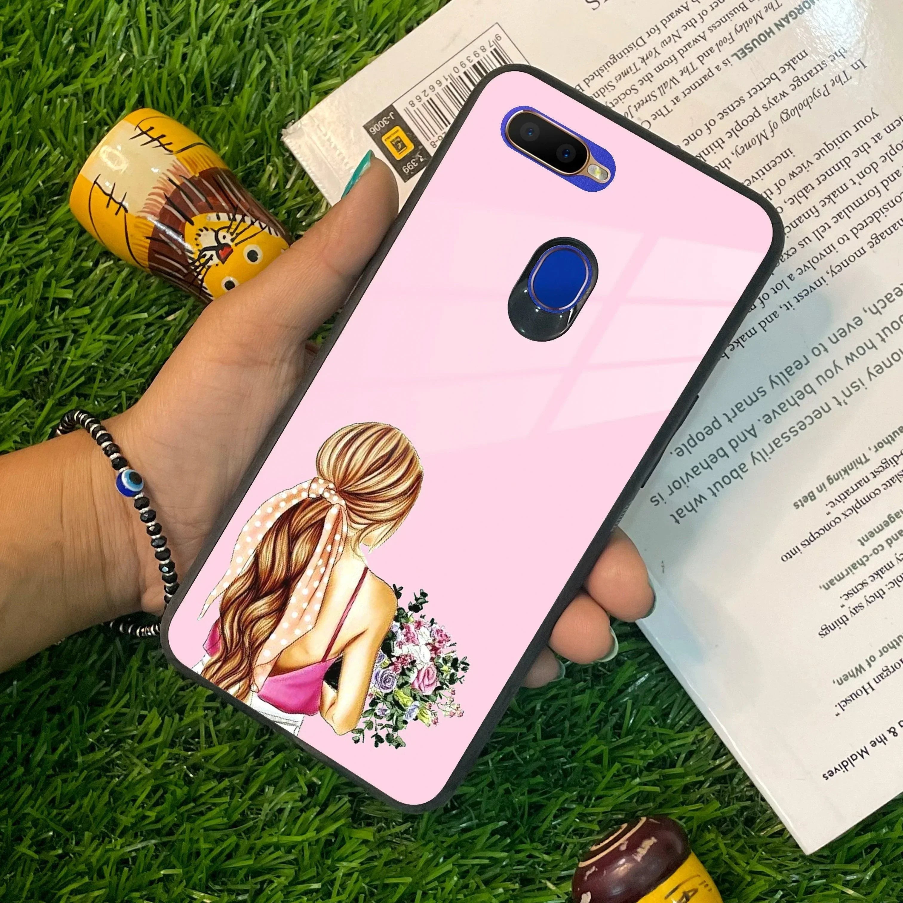 Styles Girl With Flower Glass Case For Oppo - ShopOnCliQ