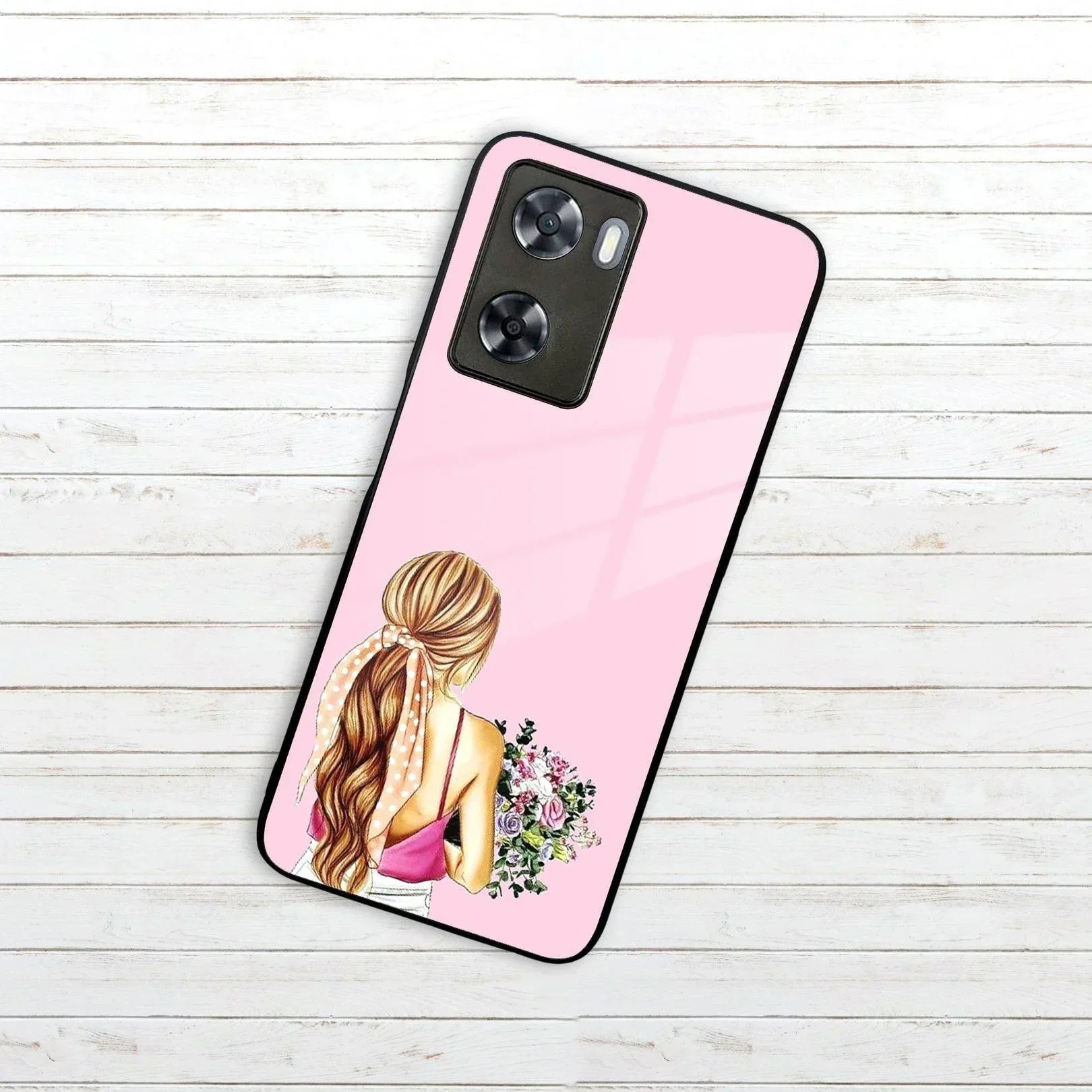 Styles Girl With Flower Glass Case For Oppo - ShopOnCliQ