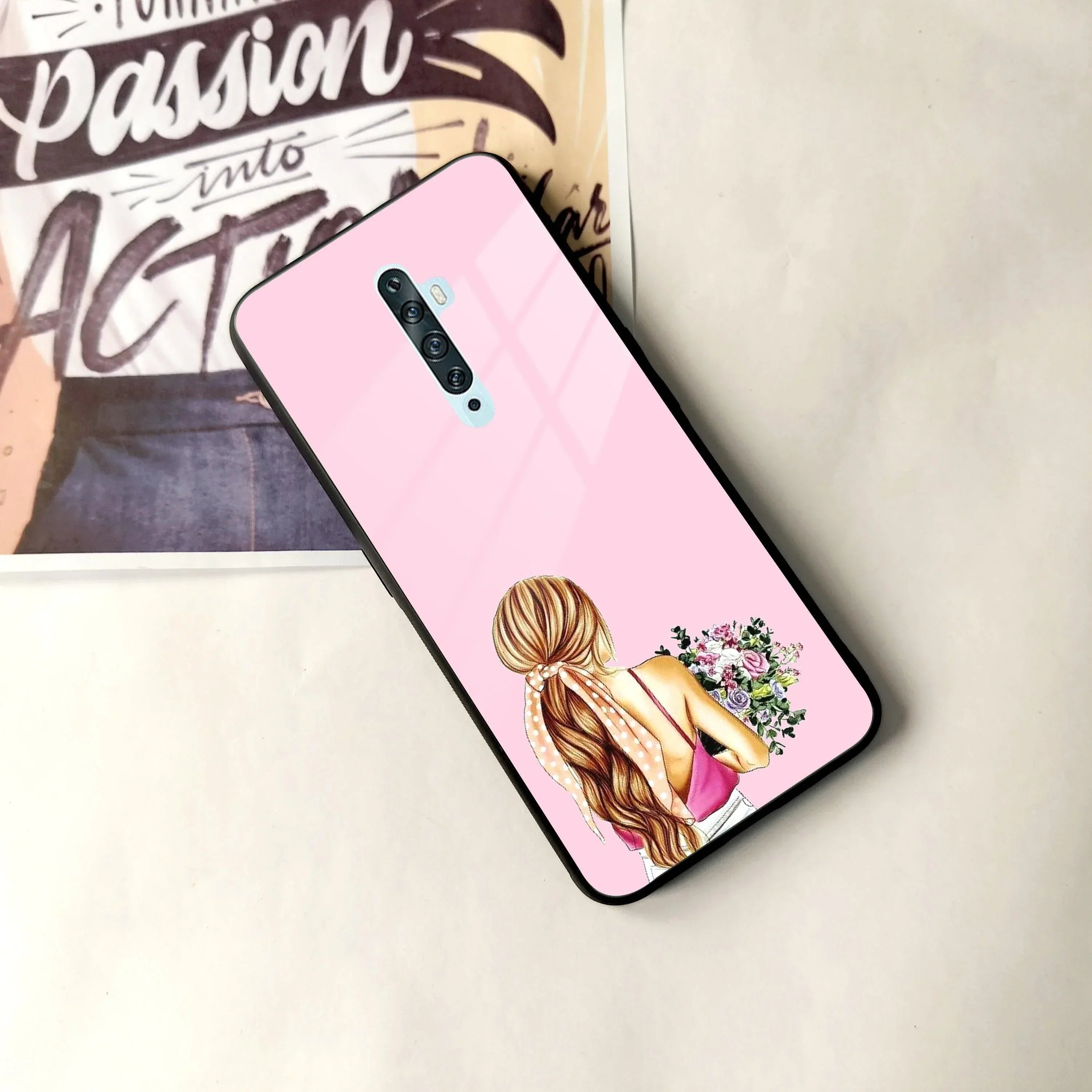 Styles Girl With Flower Glass Case For Oppo - ShopOnCliQ