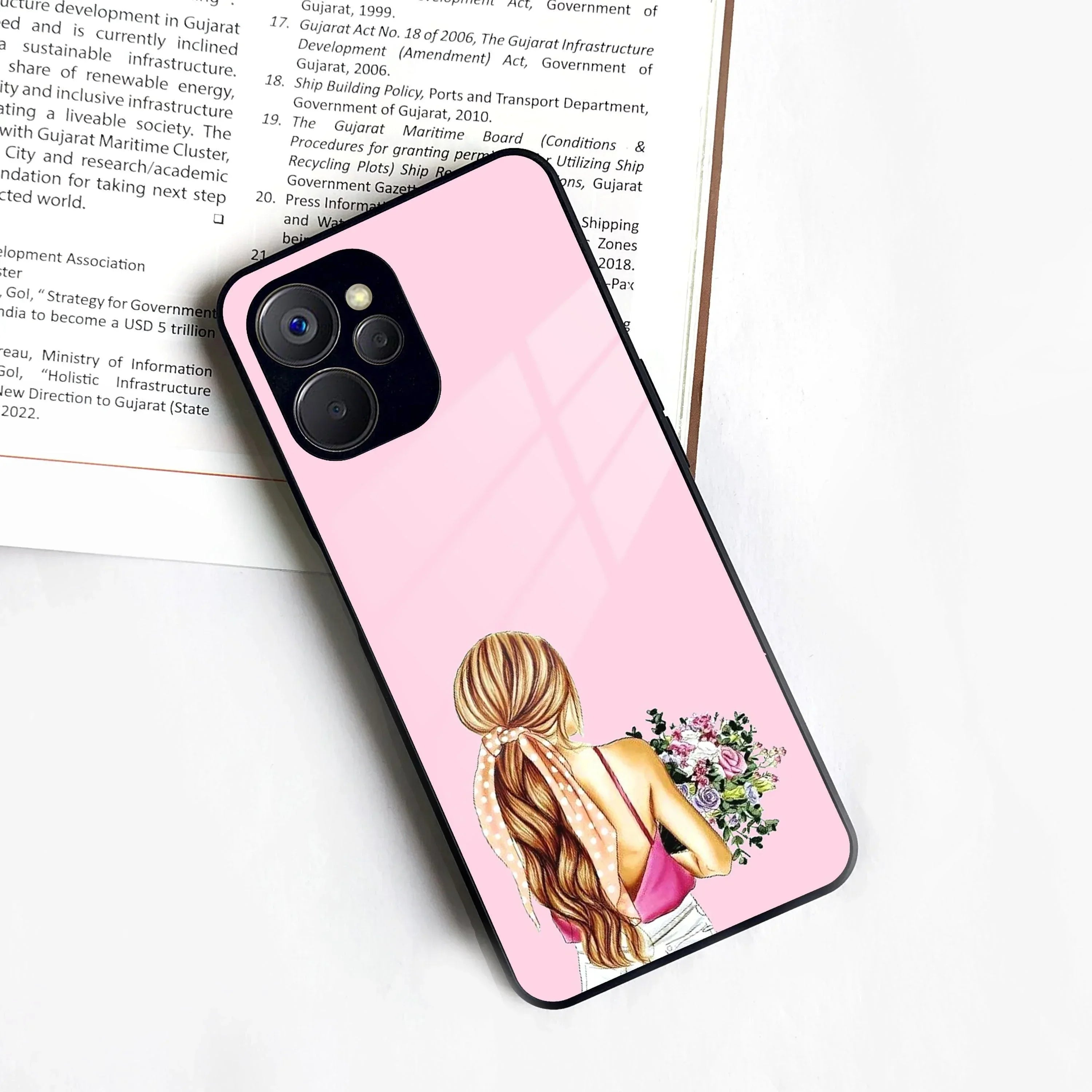 Styles Girl With Flower Glass Case For Realme/Narzo - ShopOnCliQ