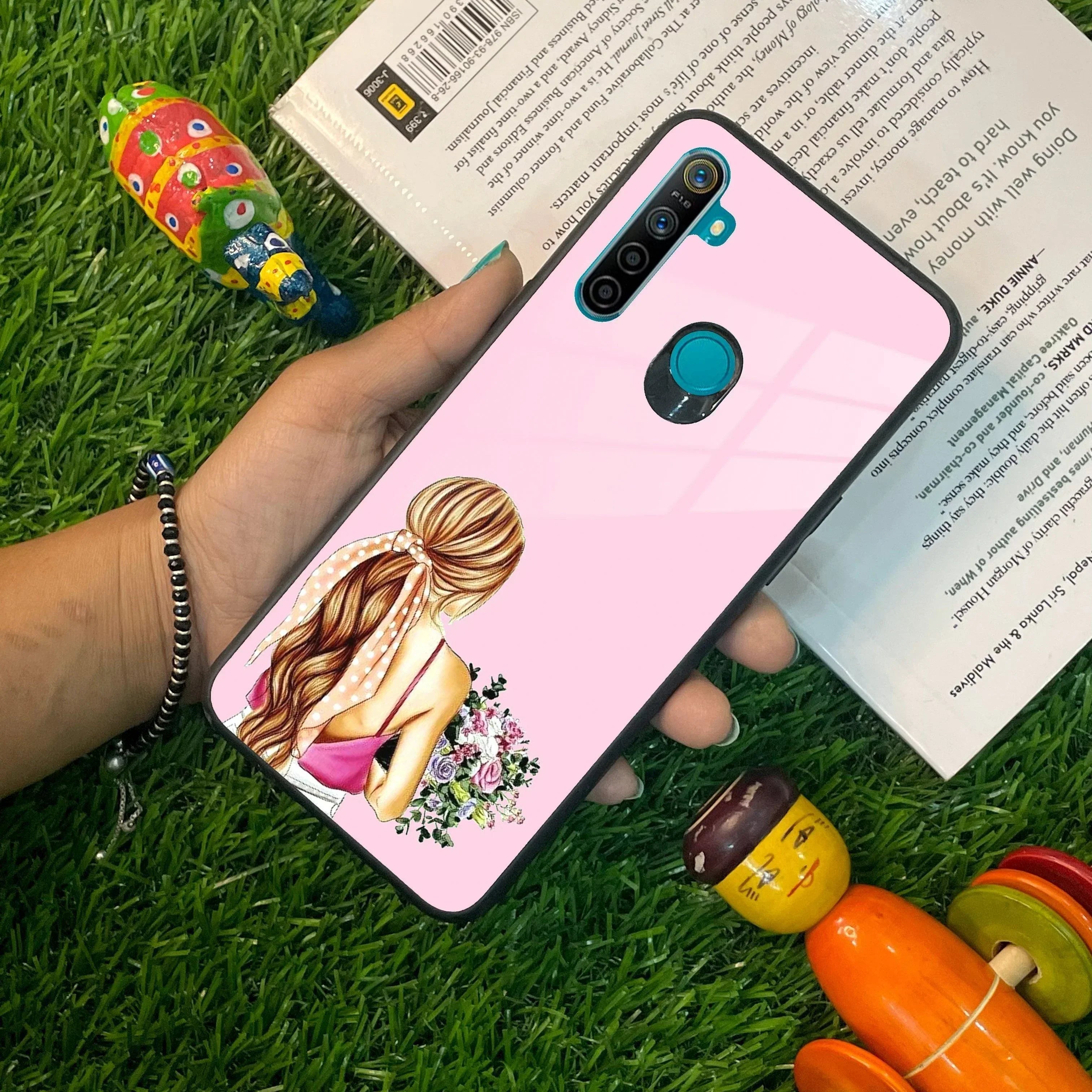Styles Girl With Flower Glass Case For Realme/Narzo - ShopOnCliQ