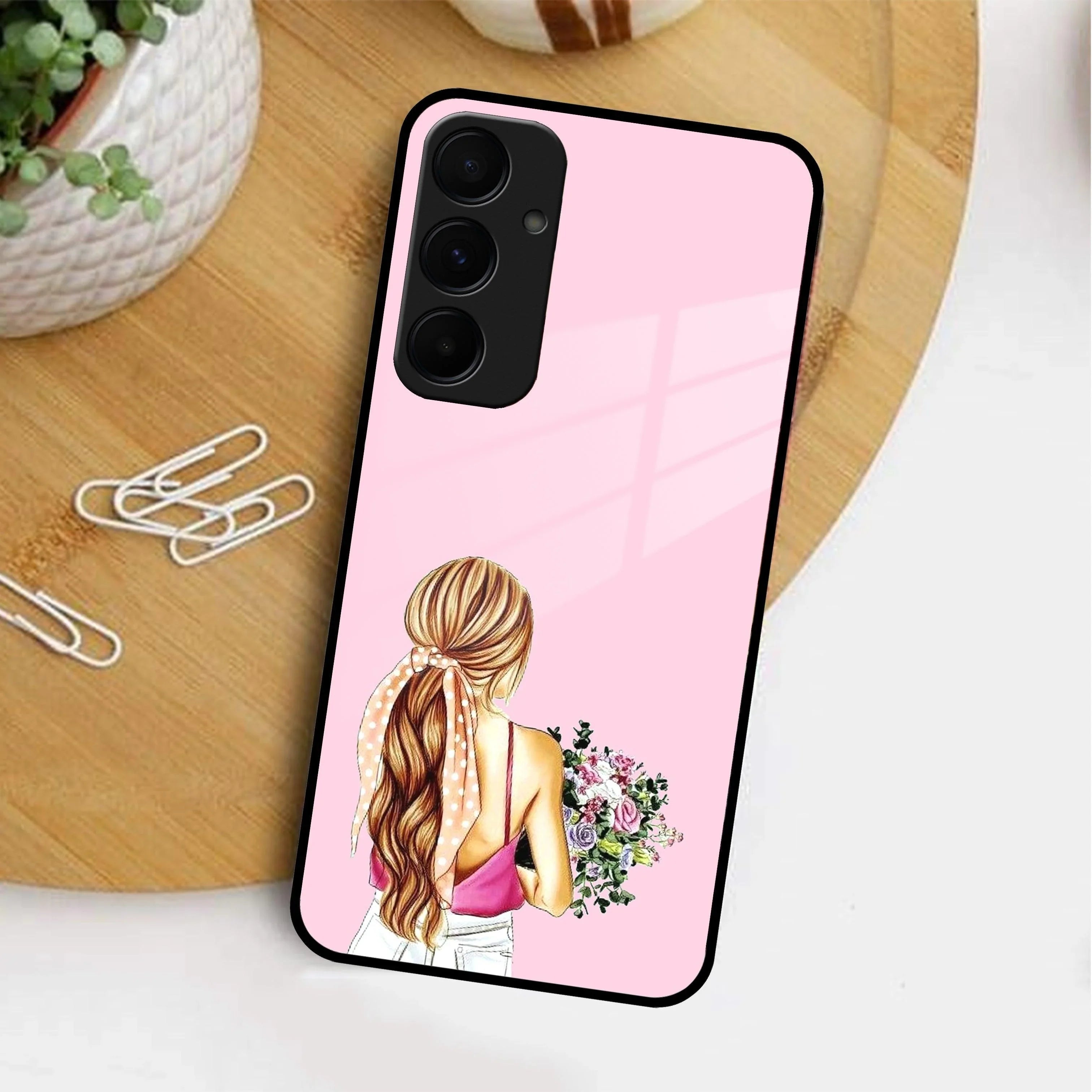 Styles Girl With Flower Glass Case For Samsung - ShopOnCliQ