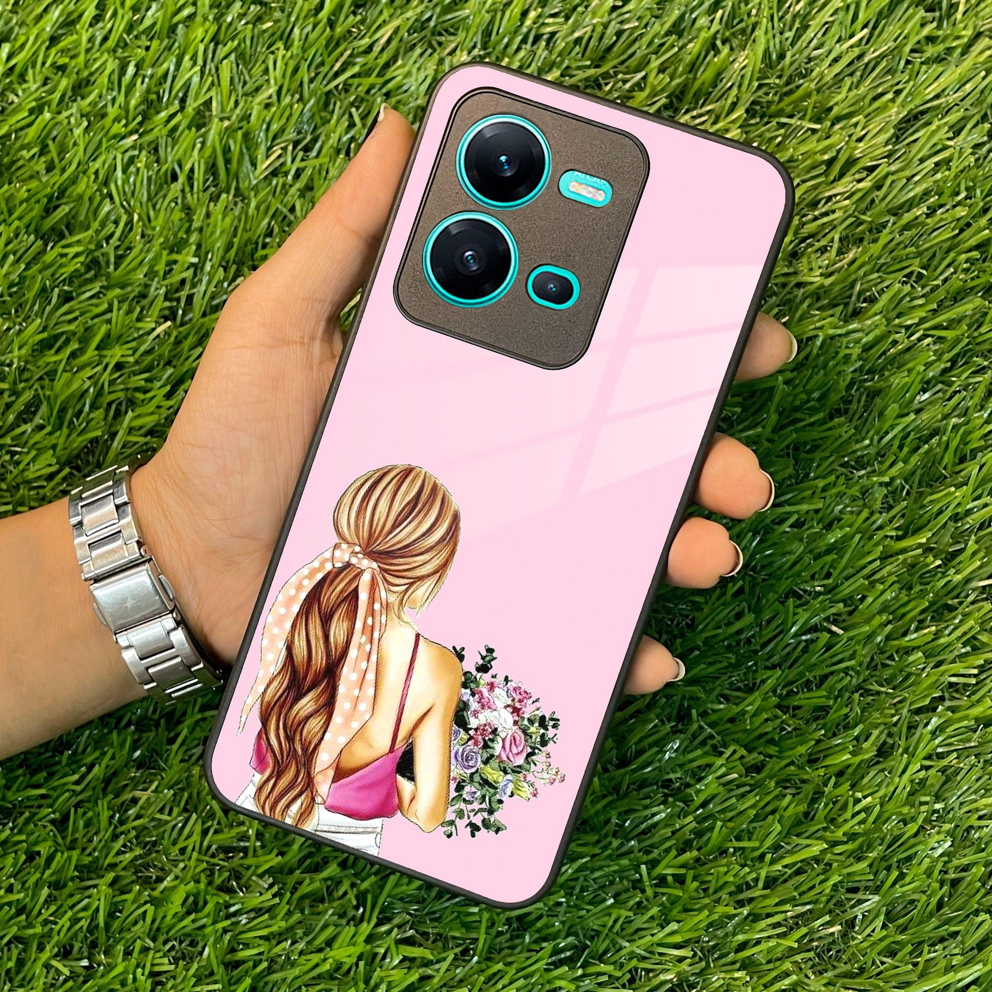 Styles Girl With Flower Glass Case For Vivo - ShopOnCliQ