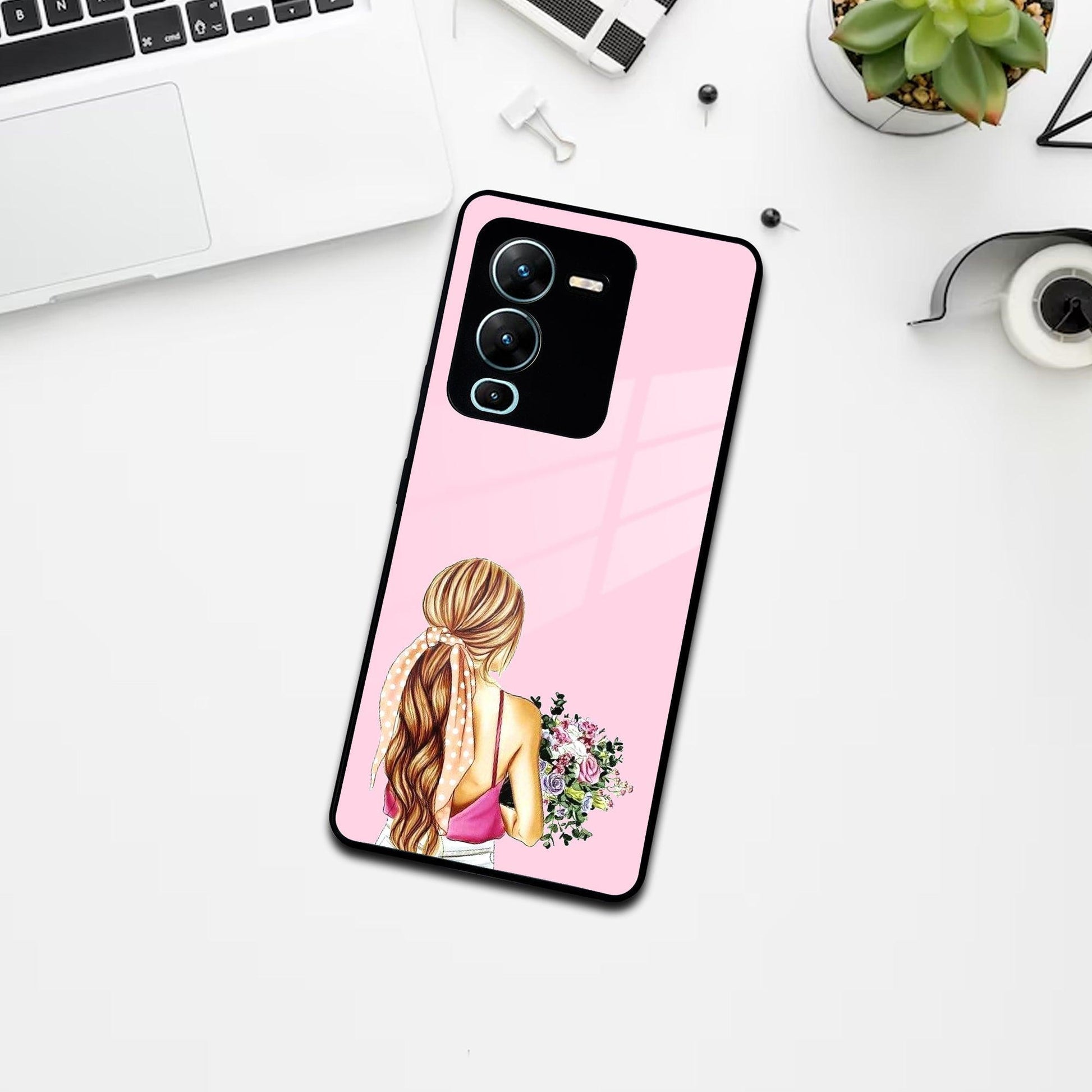 Styles Girl With Flower Glass Case For Vivo - ShopOnCliQ