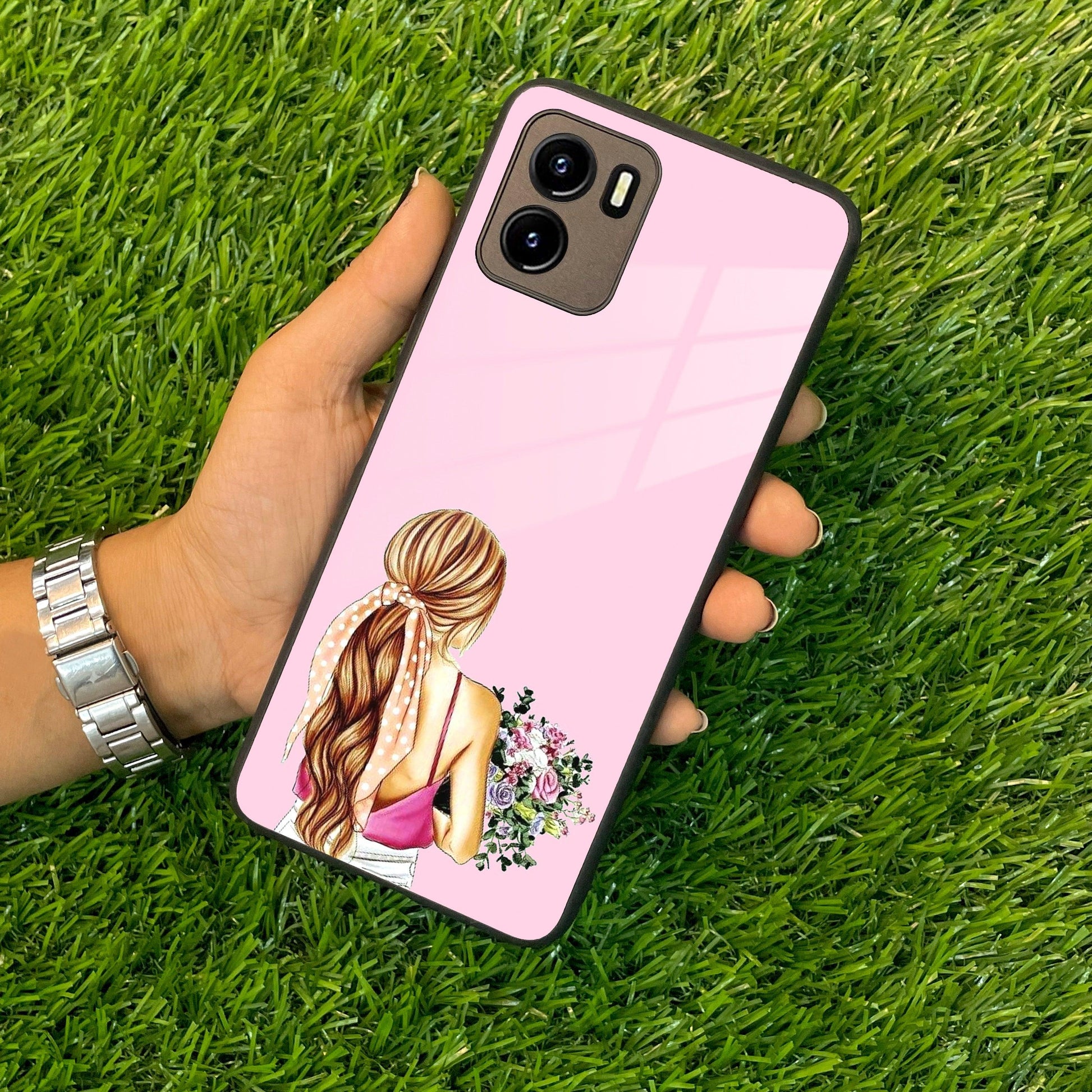 Styles Girl With Flower Glass Case For Vivo - ShopOnCliQ